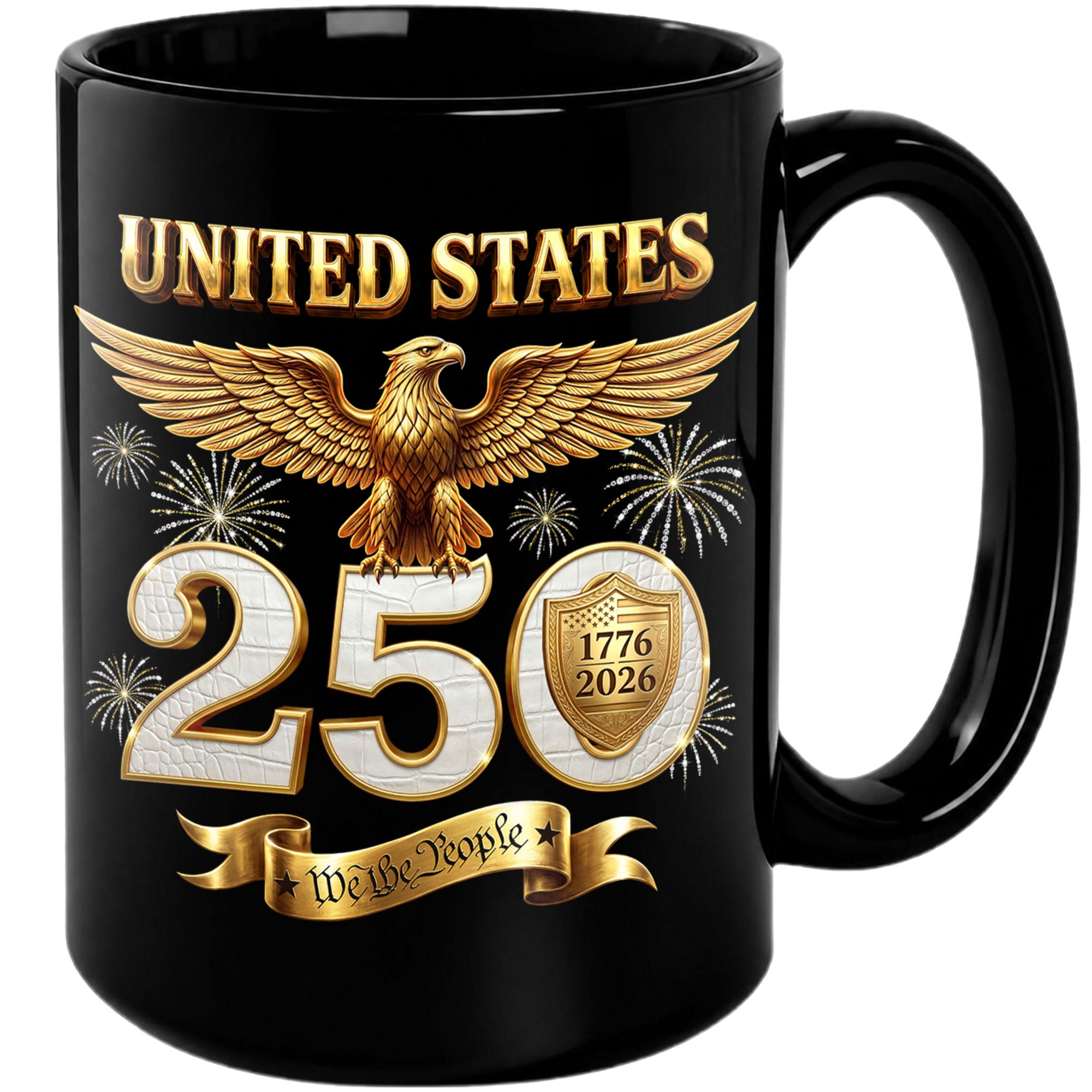 United States 1776 2026 Mug - Golden Patriotic Eagle We The People Ceramic Gift Cup