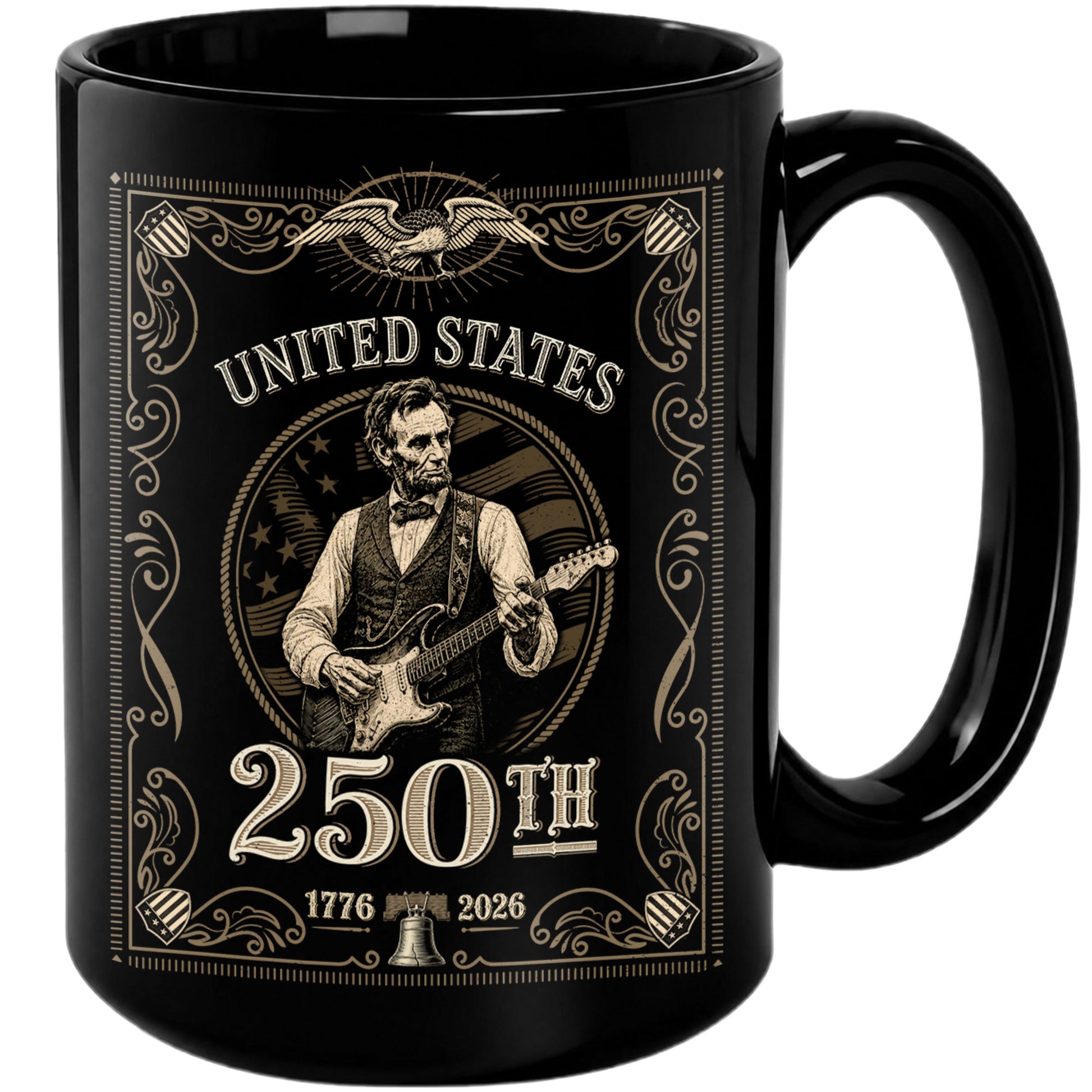 America's 250th Anniversary 1776-2026 Abraham Lincoln Guitar Patriotic Mug - Rust Field Wear