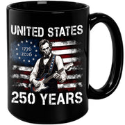 Abraham Lincoln Guitar 1776-2026 Anniversary Mug - Patriotic Drinkware for History Fans - Rust Field Wear