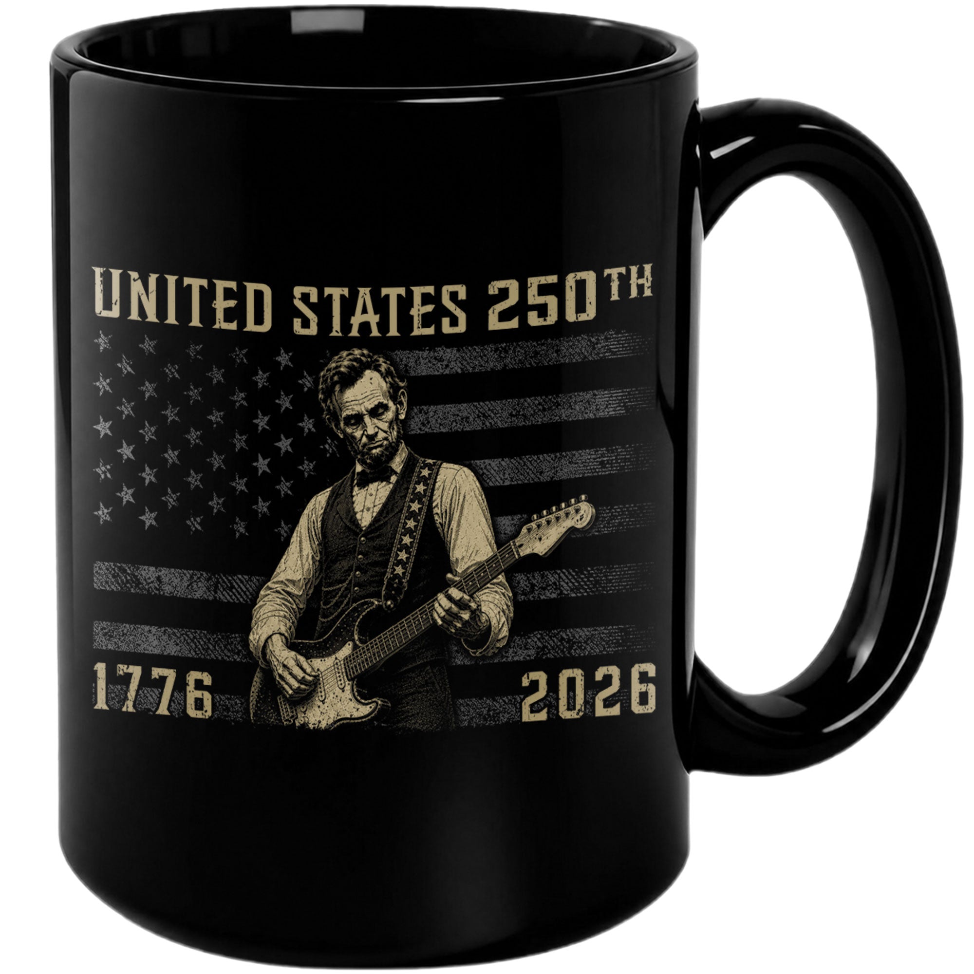 America 250th Anniversary 1776-2026 Abraham Lincoln Guitar Patriotic Mug Keepsake - Rust Field Wear