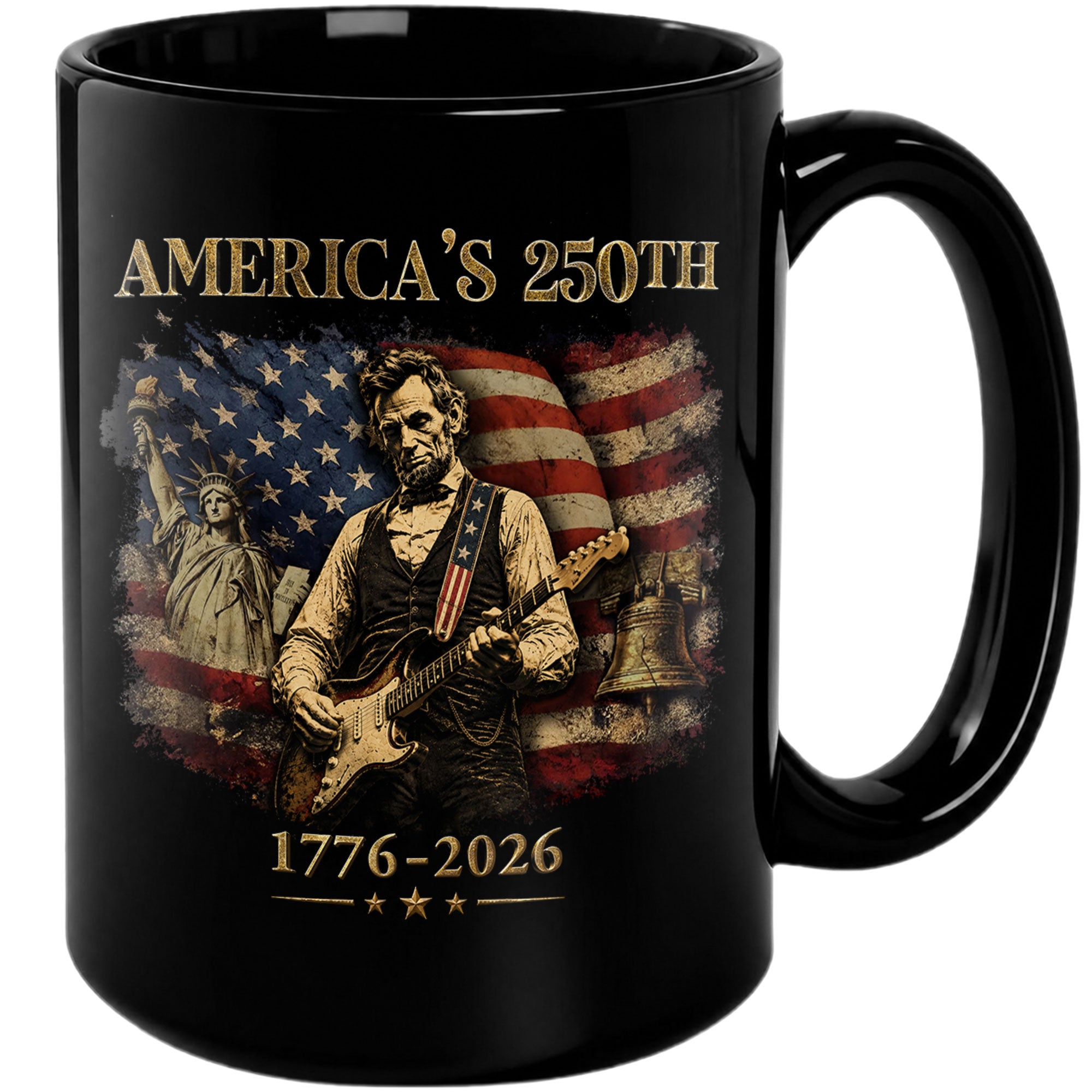 Historic USA 250th Anniversary 1776-2026 Lincoln Guitar Patriotic Symbols Mug Gift