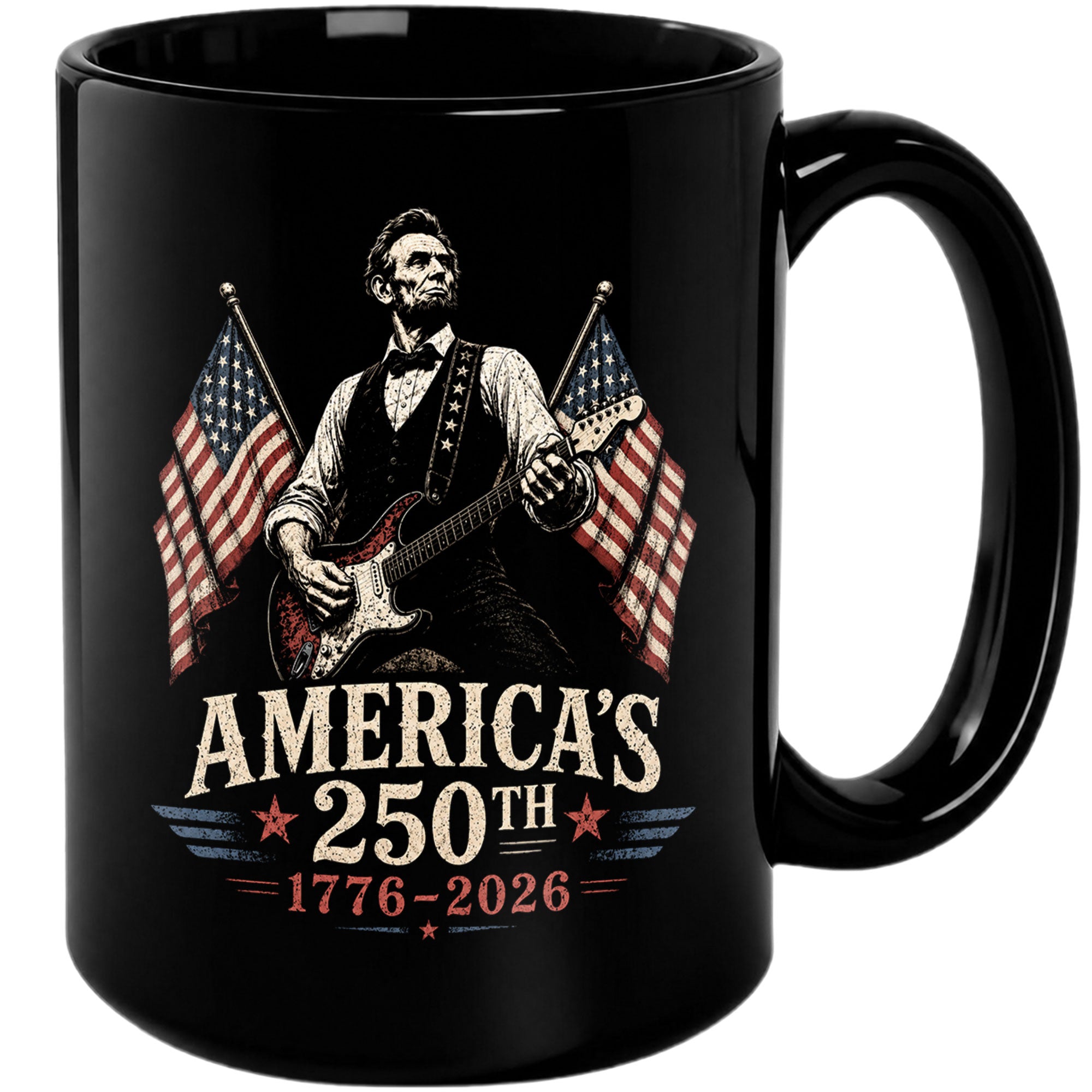 1776 2026 Mug 250th Abraham Lincoln Rock Guitar Patriotic American Ceramic Cup