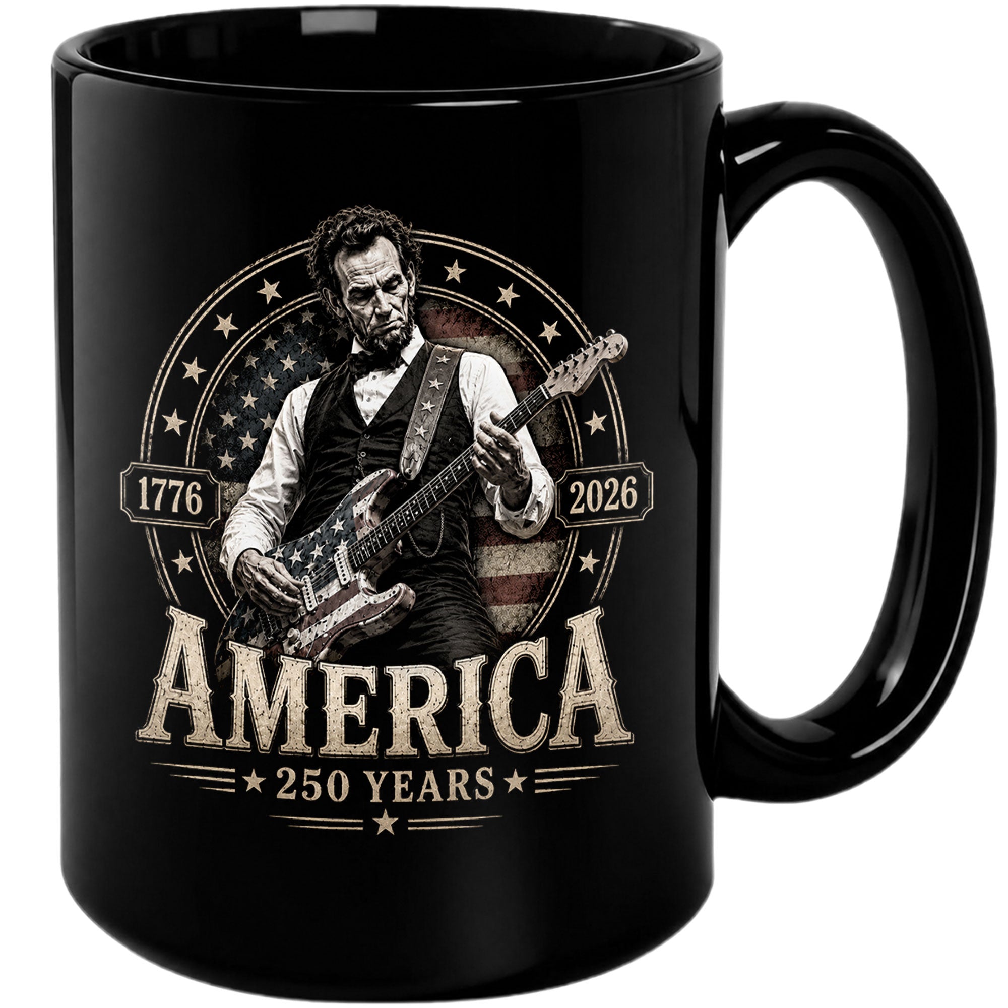 250 Years 1776 2026 Mug Abraham Lincoln Rock Guitar Patriotic Patriotic Ceramic Cup