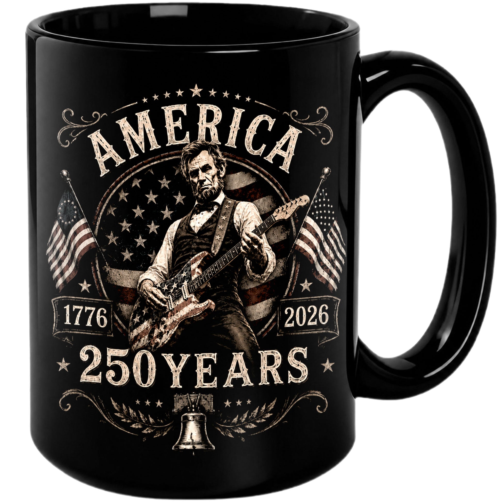 250 Years 1776 2026 Mug Abraham Lincoln Rock Guitar Liberty Bell Patriotic Cup Gift - Rust Field Wear