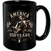 250 Years 1776 2026 Mug Abraham Lincoln Rock Guitar Liberty Bell Patriotic Cup Gift