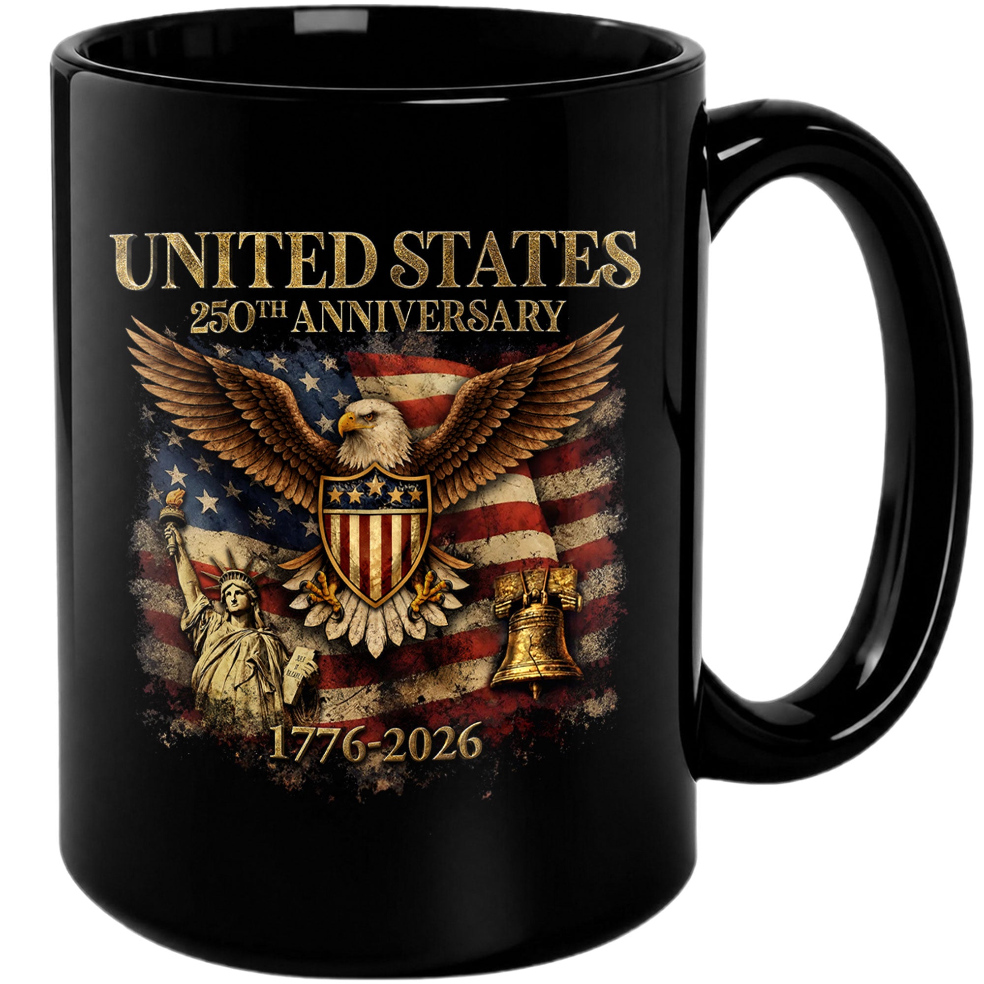 USA 250 Years 1776-2026 Patriotic Symbols Statue of Liberty Eagle Anniversary Mug