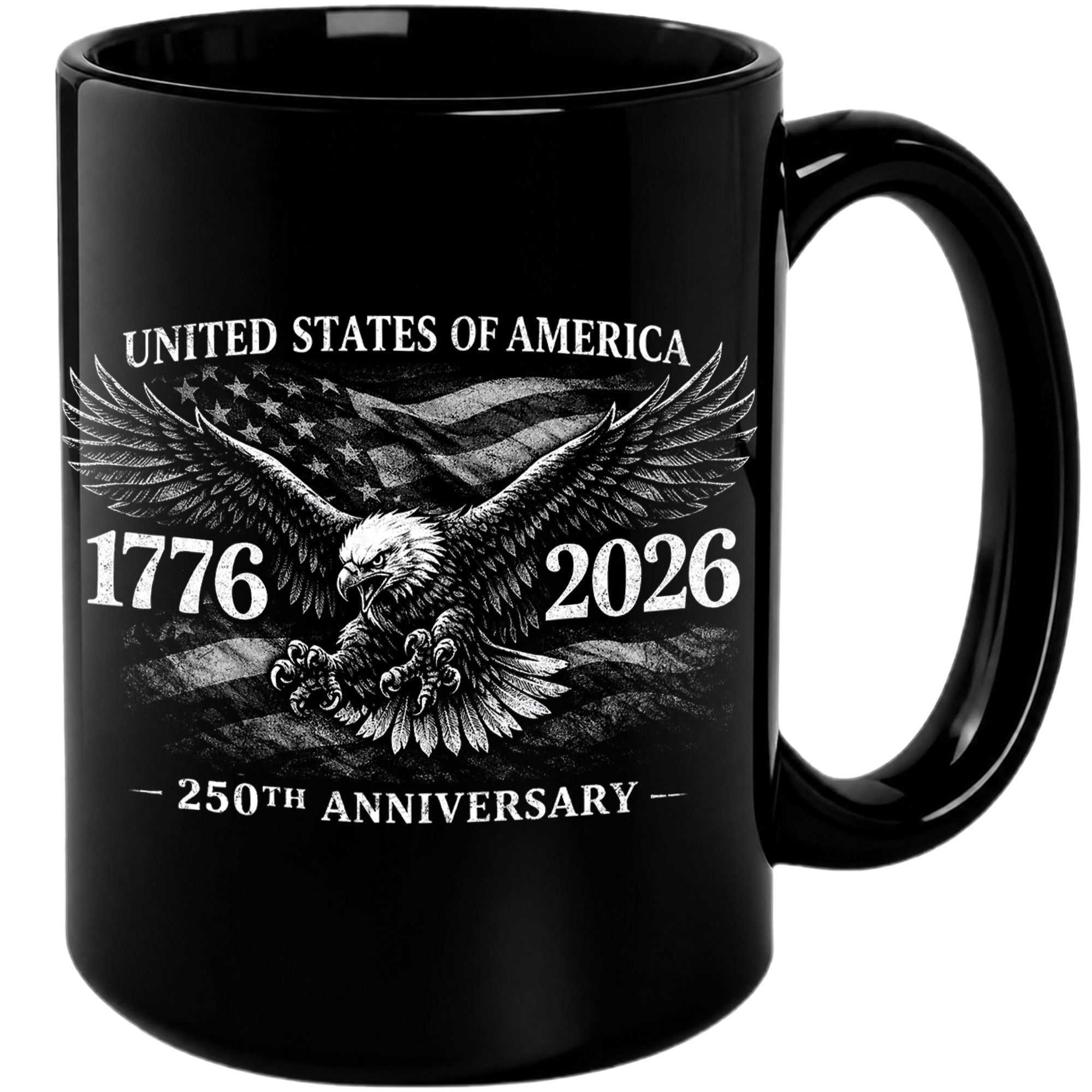 United States 250th Anniversary 1776-2026 Patriotic Eagle Commemorative Black Mug - Rust Field Wear