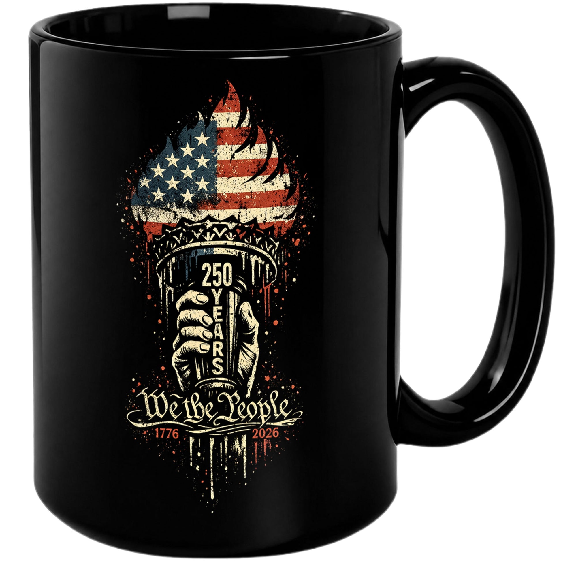 250 Years 1776 2026 Mug We The People Statue of Liberty Torch Ceramic Cup Gift - Rust Field Wear