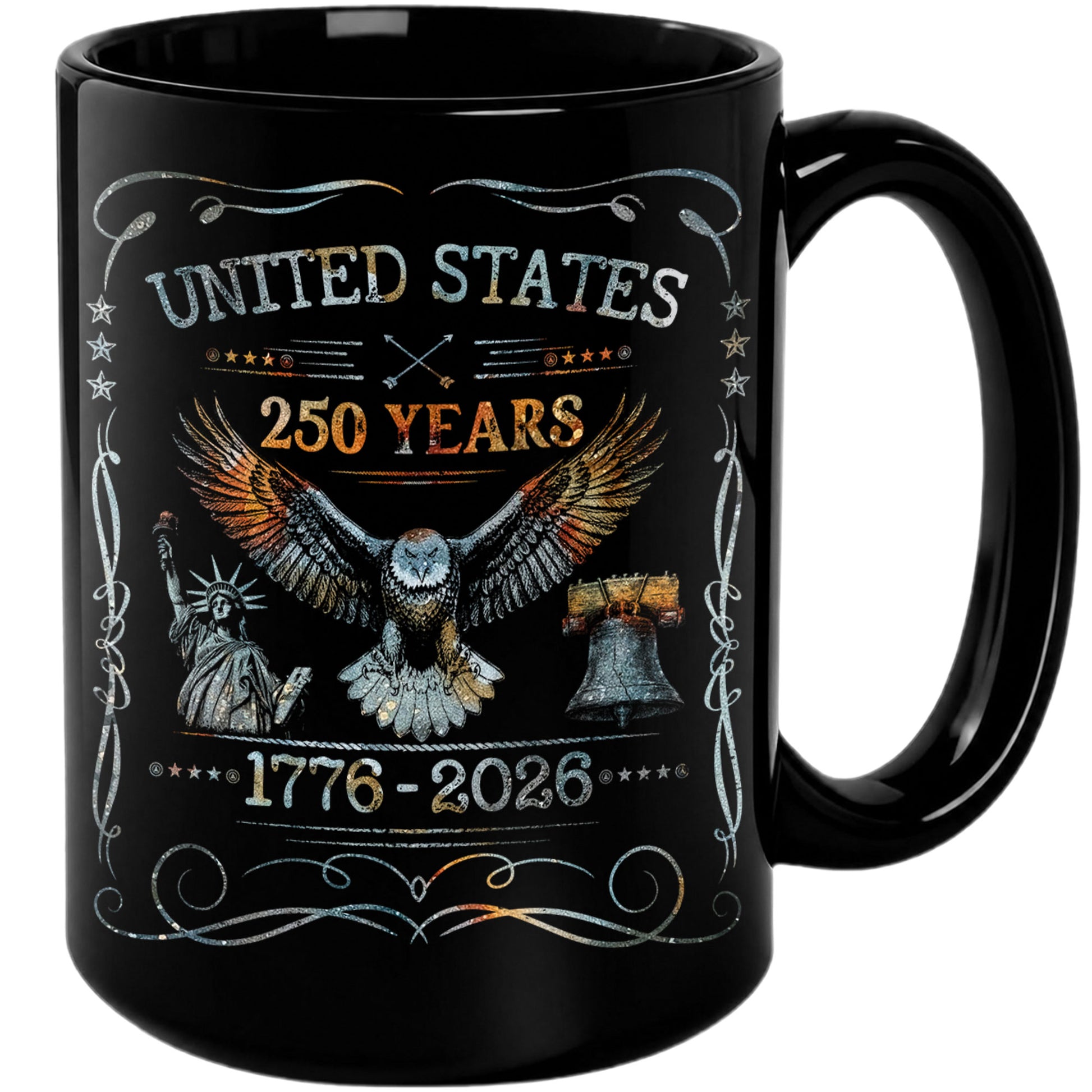 250 Years 1776 2026 Mug United States Patriotic Eagle Liberty Bell Ceramic Cup - Rust Field Wear