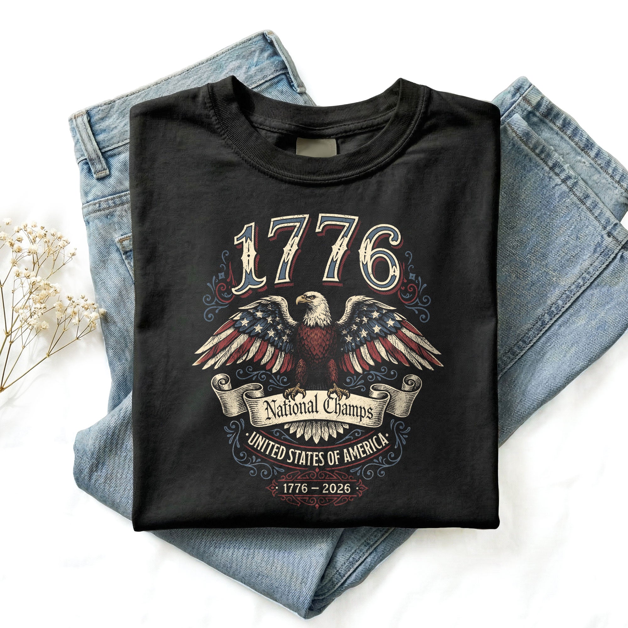 1776 National Champs Shirt Vintage American Eagle Graphic Tee Patriotic 1776-2026 T-Shirt