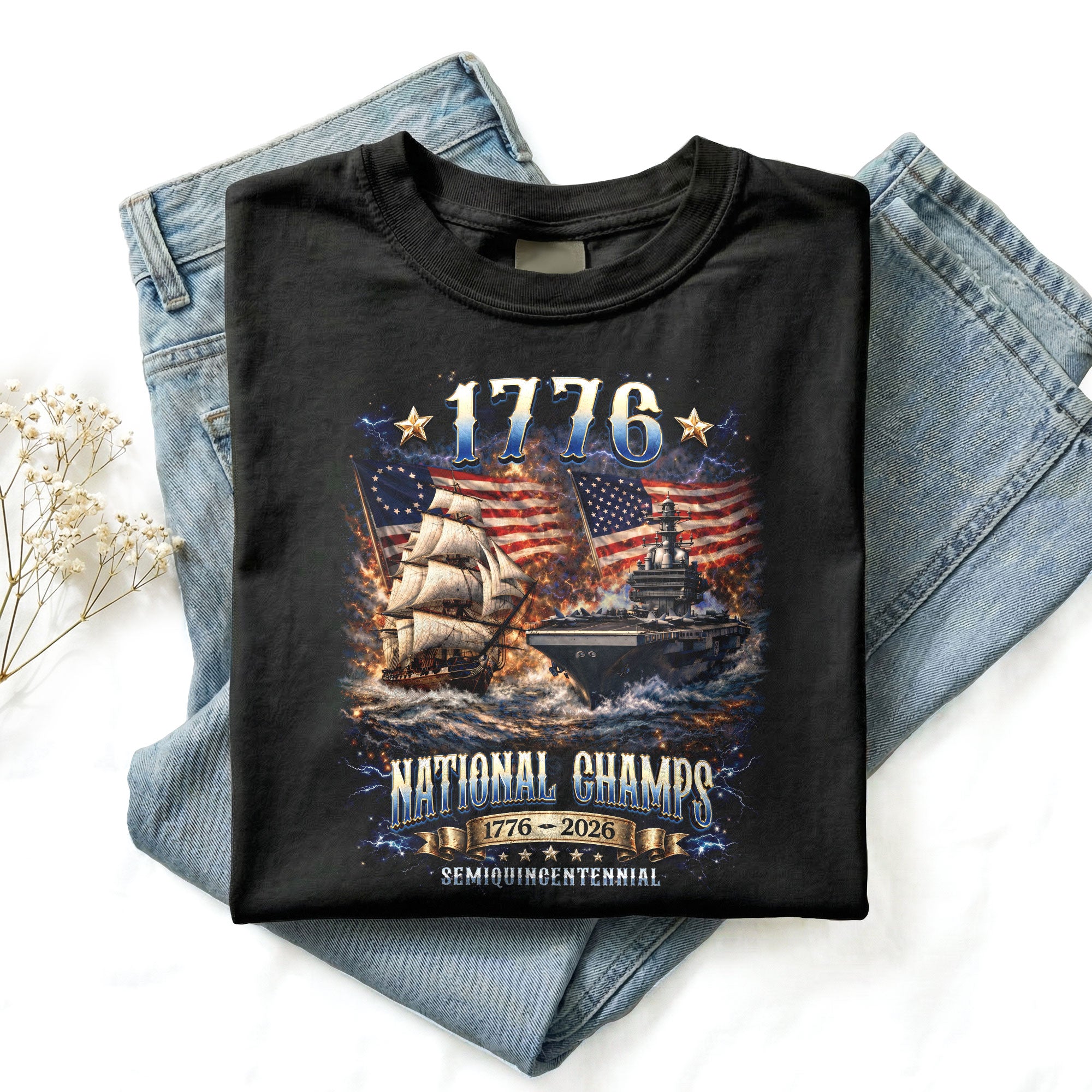 1776 National Champs Shirt Vintage Navy Battleship Graphic Tee Patriotic 1776-2026 T-Shirt