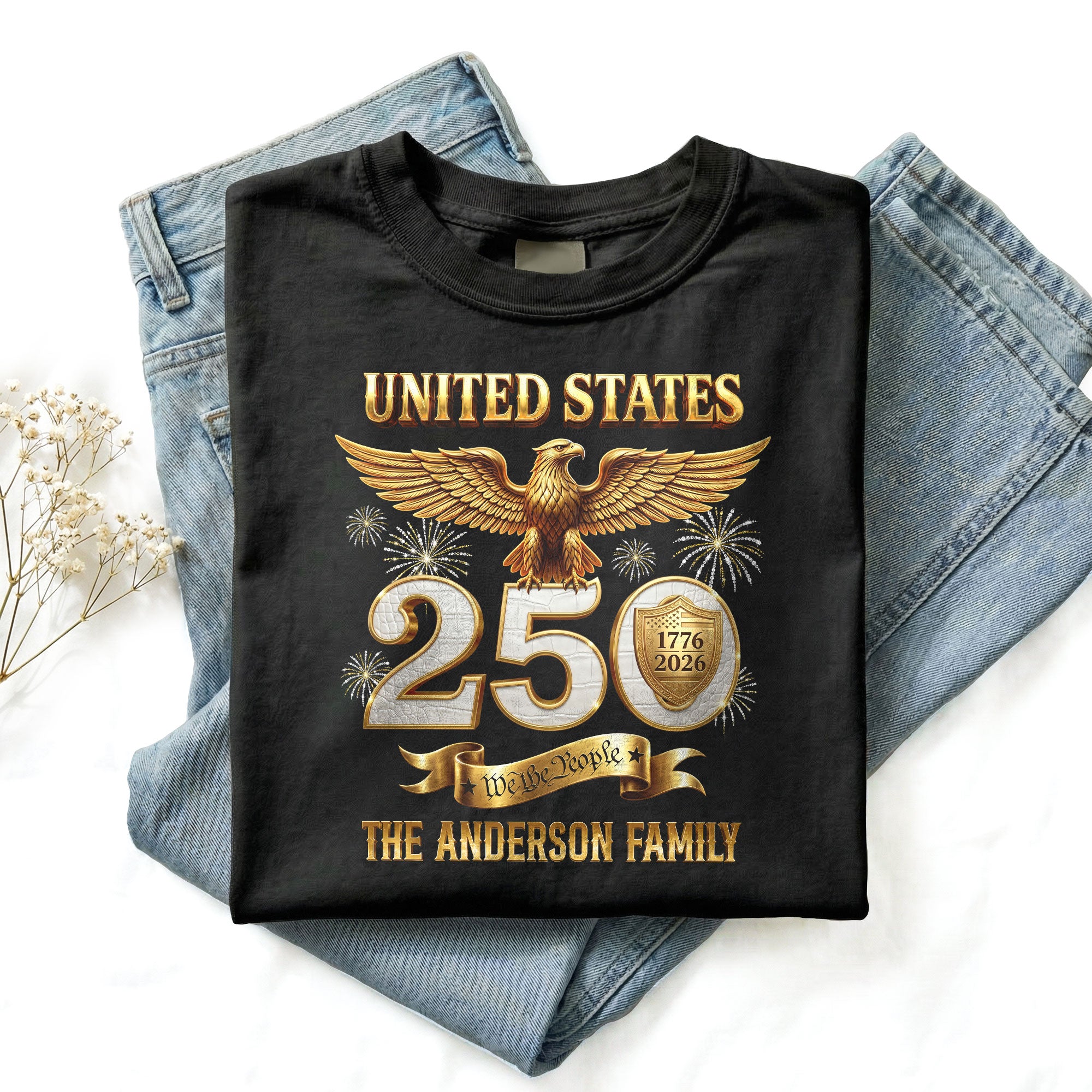Majestic Eagle Fireworks Holiday Graphic Tee Customized Custom Family Name United States Shirts