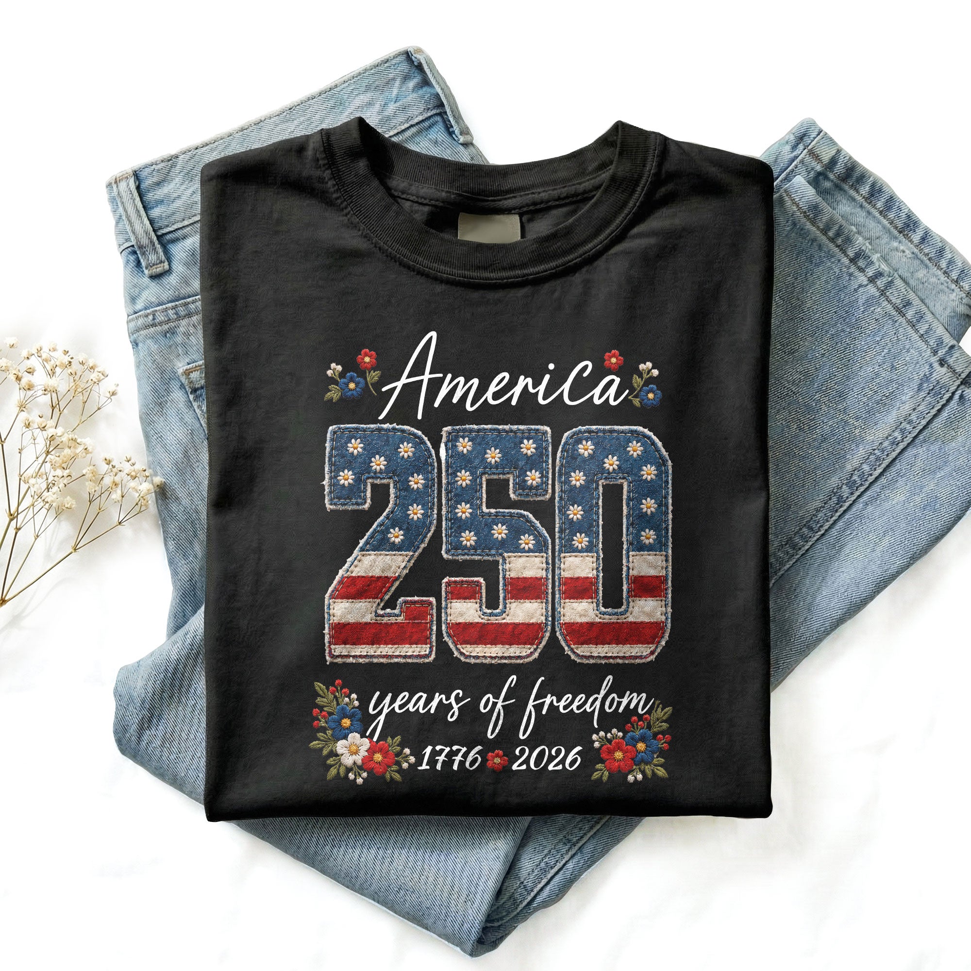 America 250 Years of Freedom T-Shirt Patriotic Black Graphic Tee 1776-2026 Women Shirt