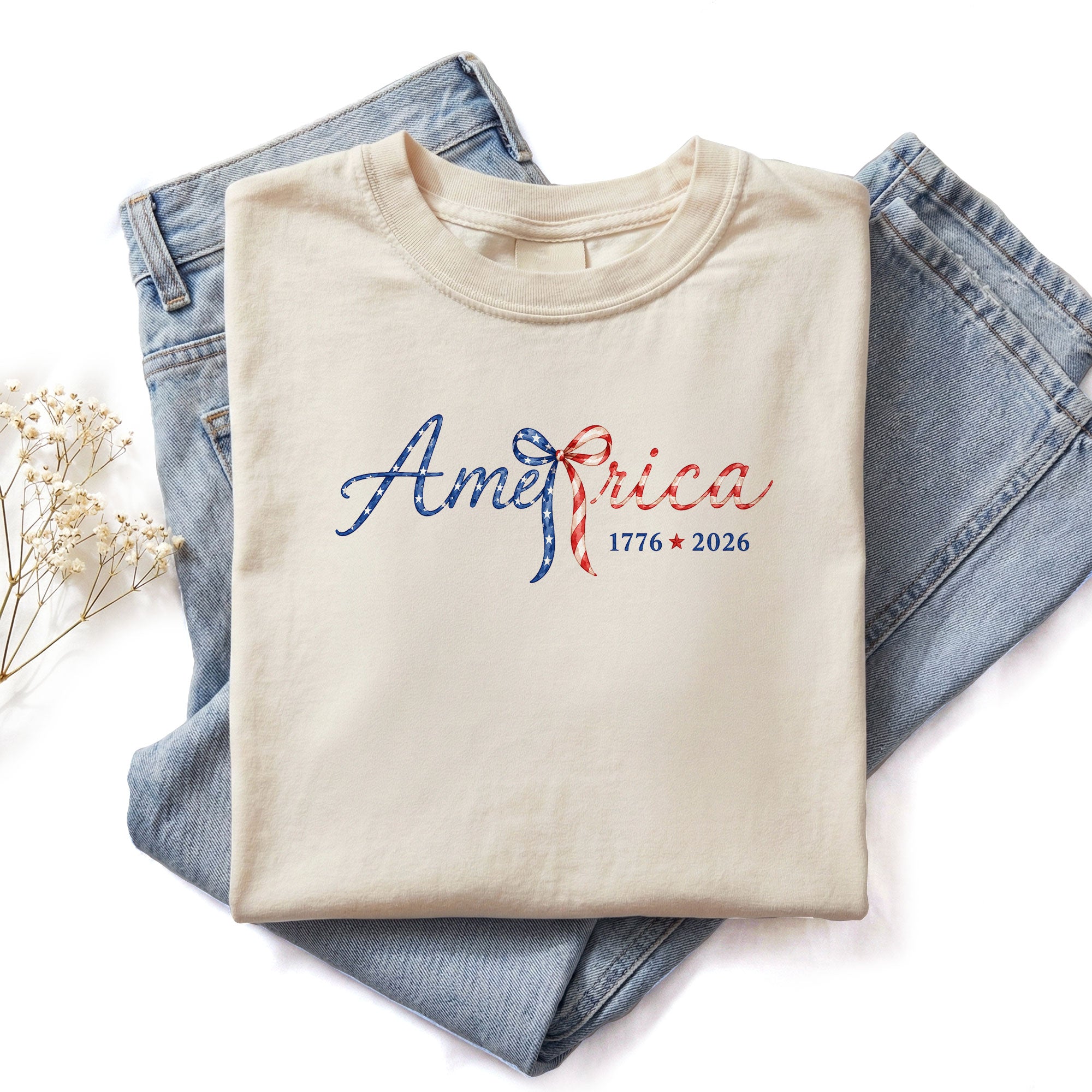 America 1776 2026 T-Shirt Cute Patriotic Stars Stripes Bow Graphic Aesthetic Tee