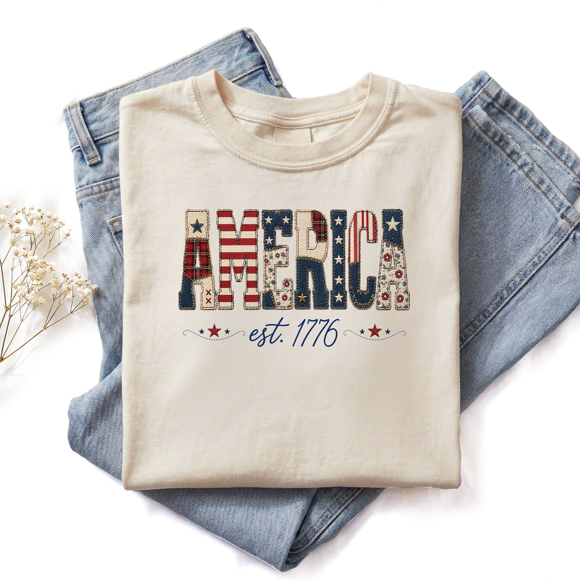 America Est. 1776 Graphic T-Shirt - Patriotic Women's Casual White Summer Tee
