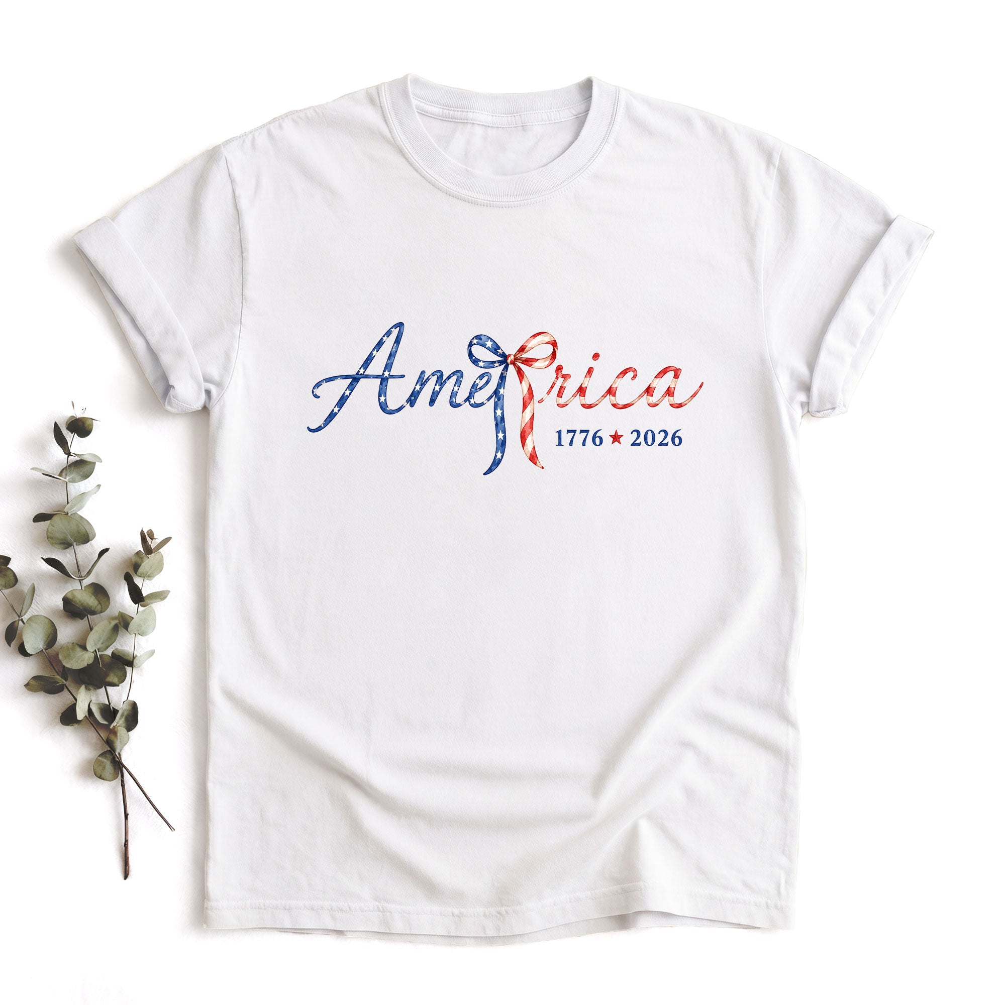 America 1776 2026 T-Shirt Cute Patriotic Stars Stripes Bow Graphic Aesthetic Tee
