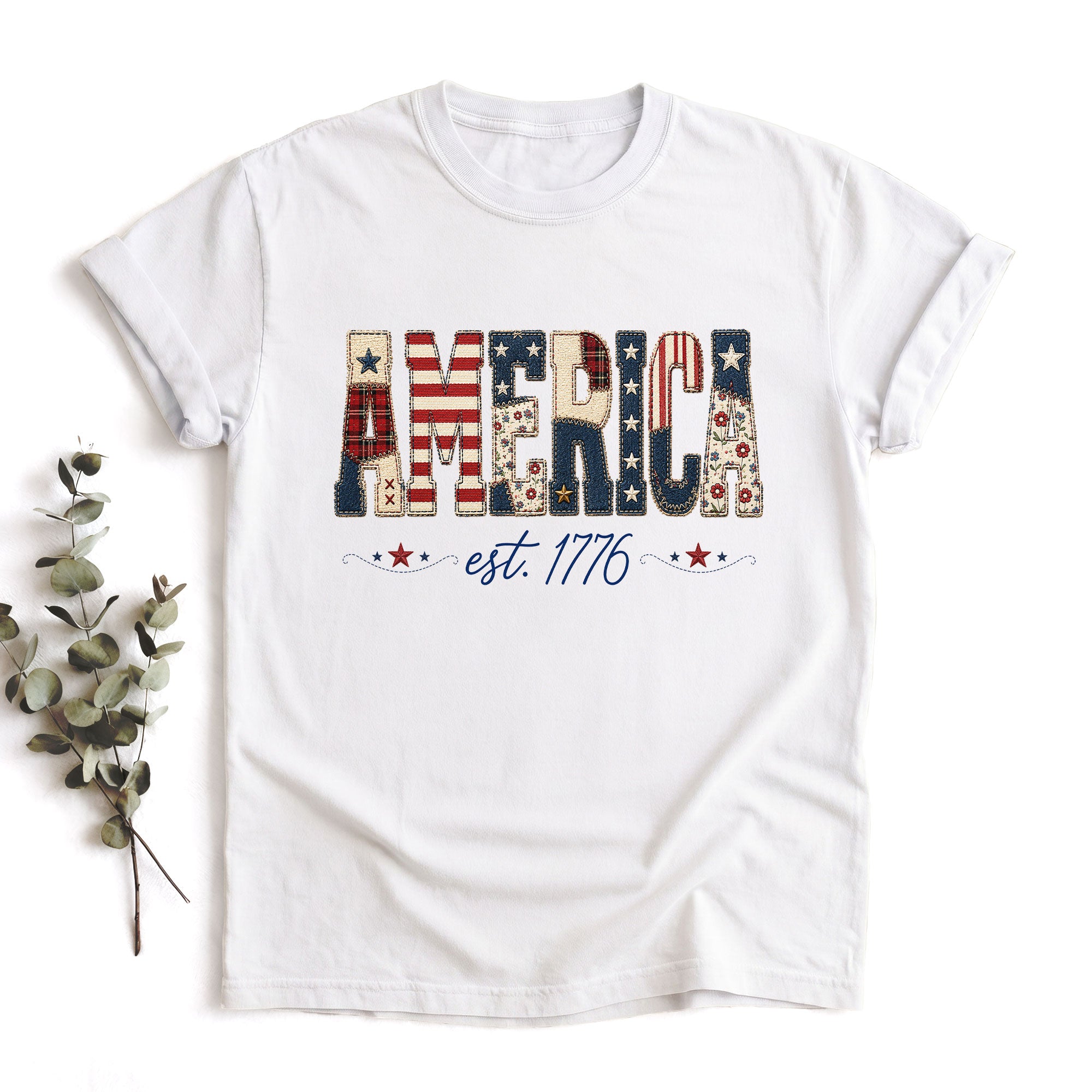 America Est. 1776 Graphic T-Shirt - Patriotic Women's Casual White Summer Tee