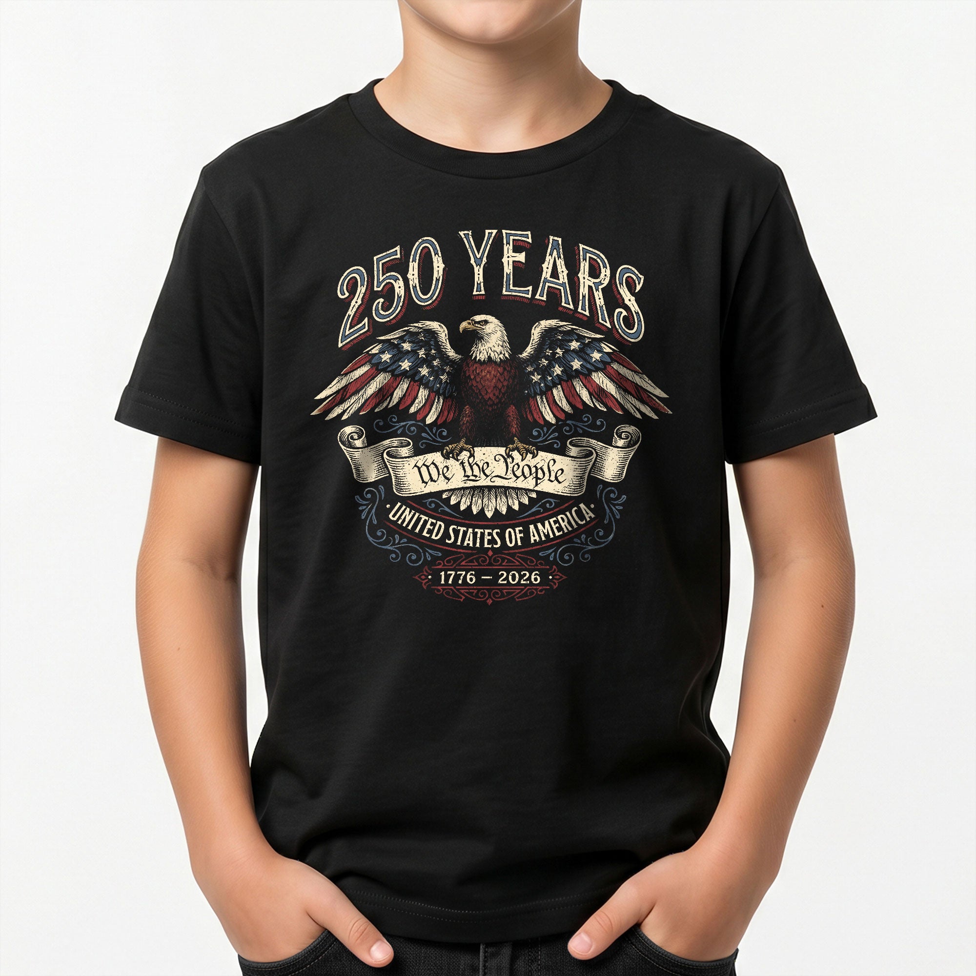 Kids 250 Years T-Shirt We The People Eagle Patriotic USA Youth Tee 1776–2026