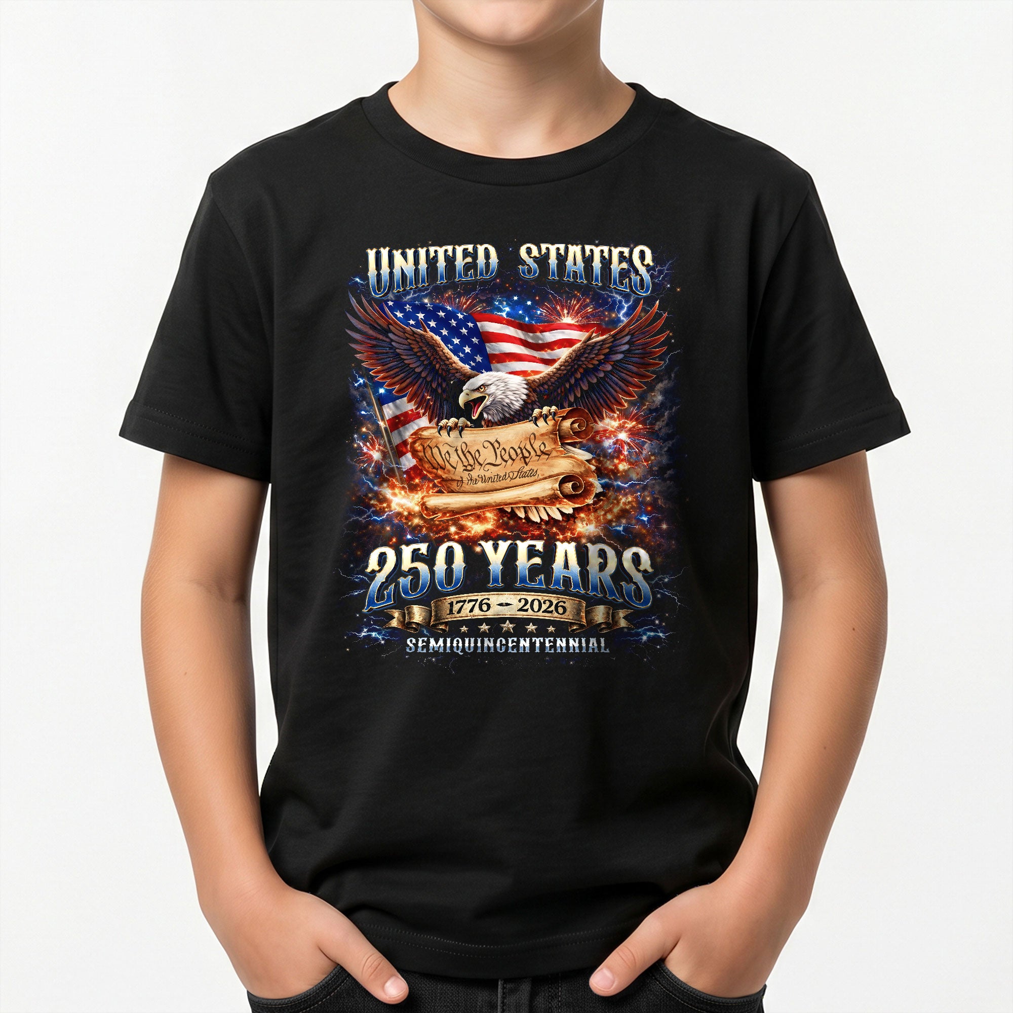 Kids United States 250 Years T-Shirt We The People Eagle Patriotic Tee 1776–2026