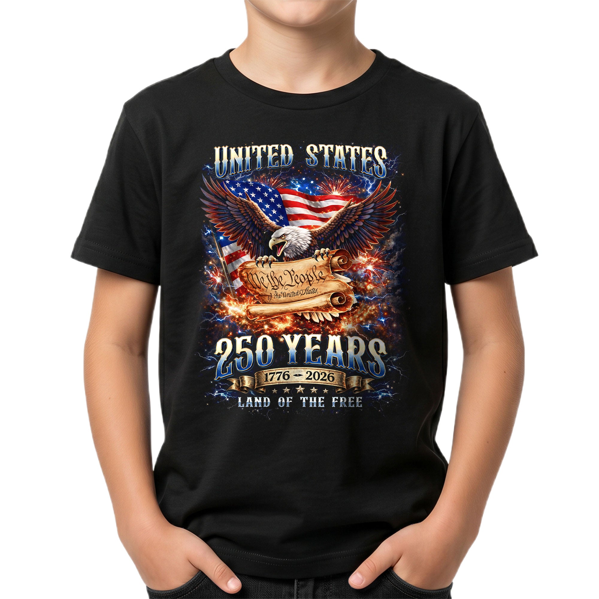 Kids United States 250 Years T-Shirt We The People Eagle Patriotic Tee 1776–2026