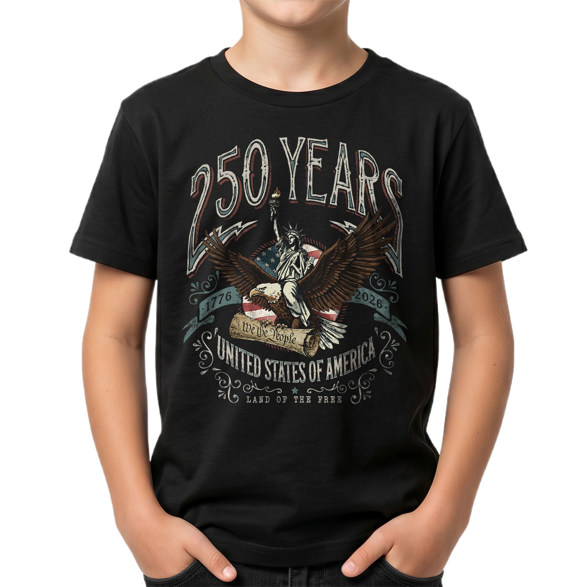 Kids 250 Years T-Shirt We The People Eagle Liberty Patriotic USA Tee 1776–2026