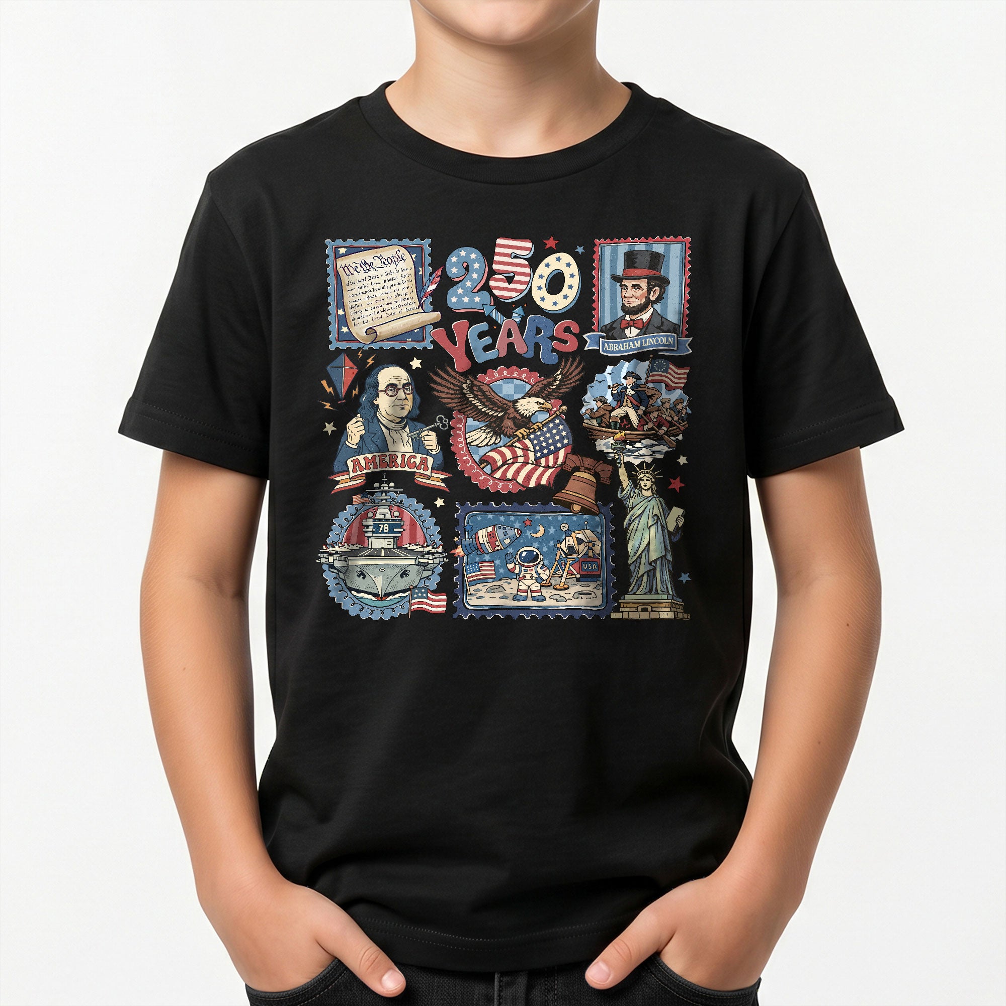 Kids Shirt 1776-2026 250th Anniversary Patriotic United States History Educational Tee