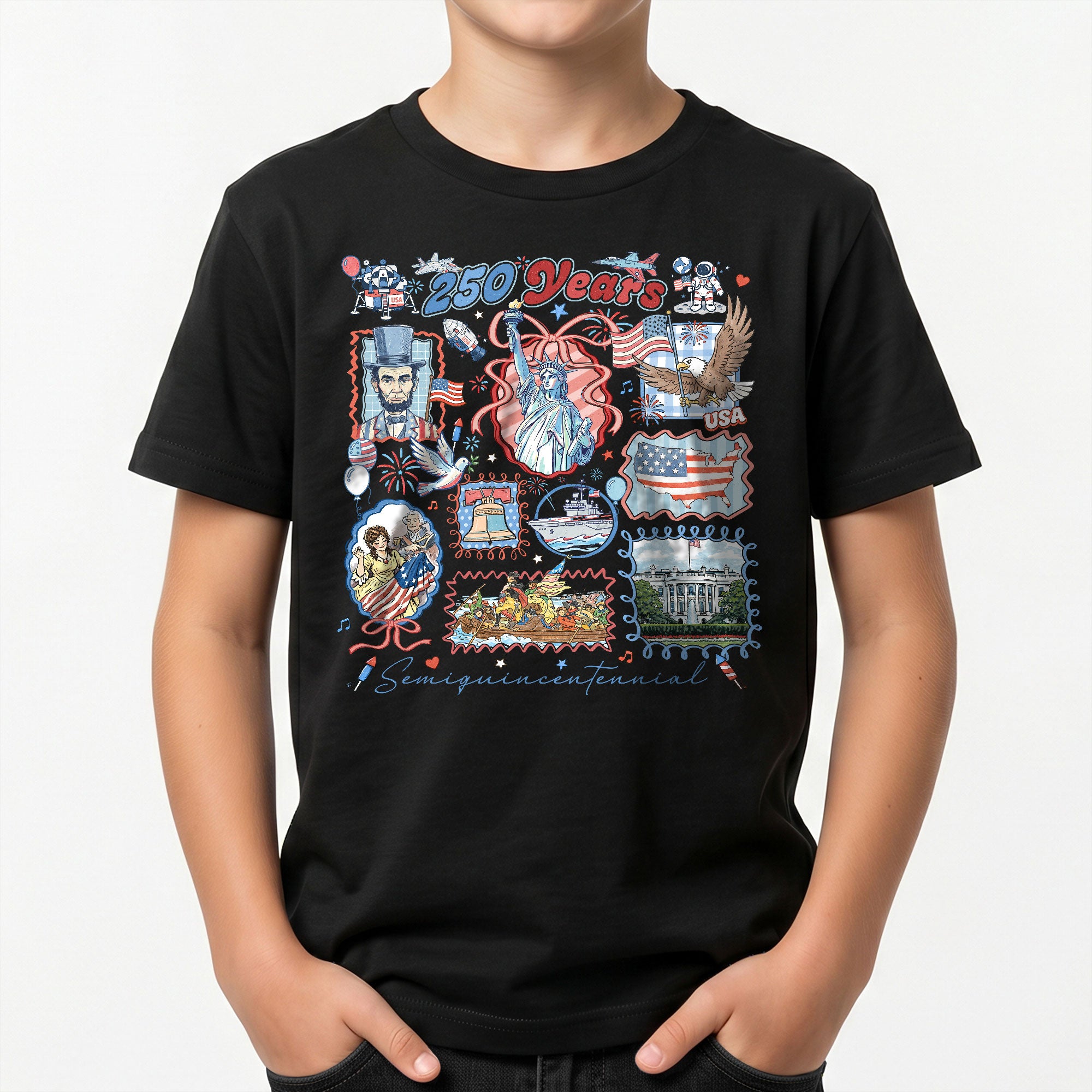 Kids T Shirt 1776-2026 Patriotic 250 Years History White House Independence Day Tee