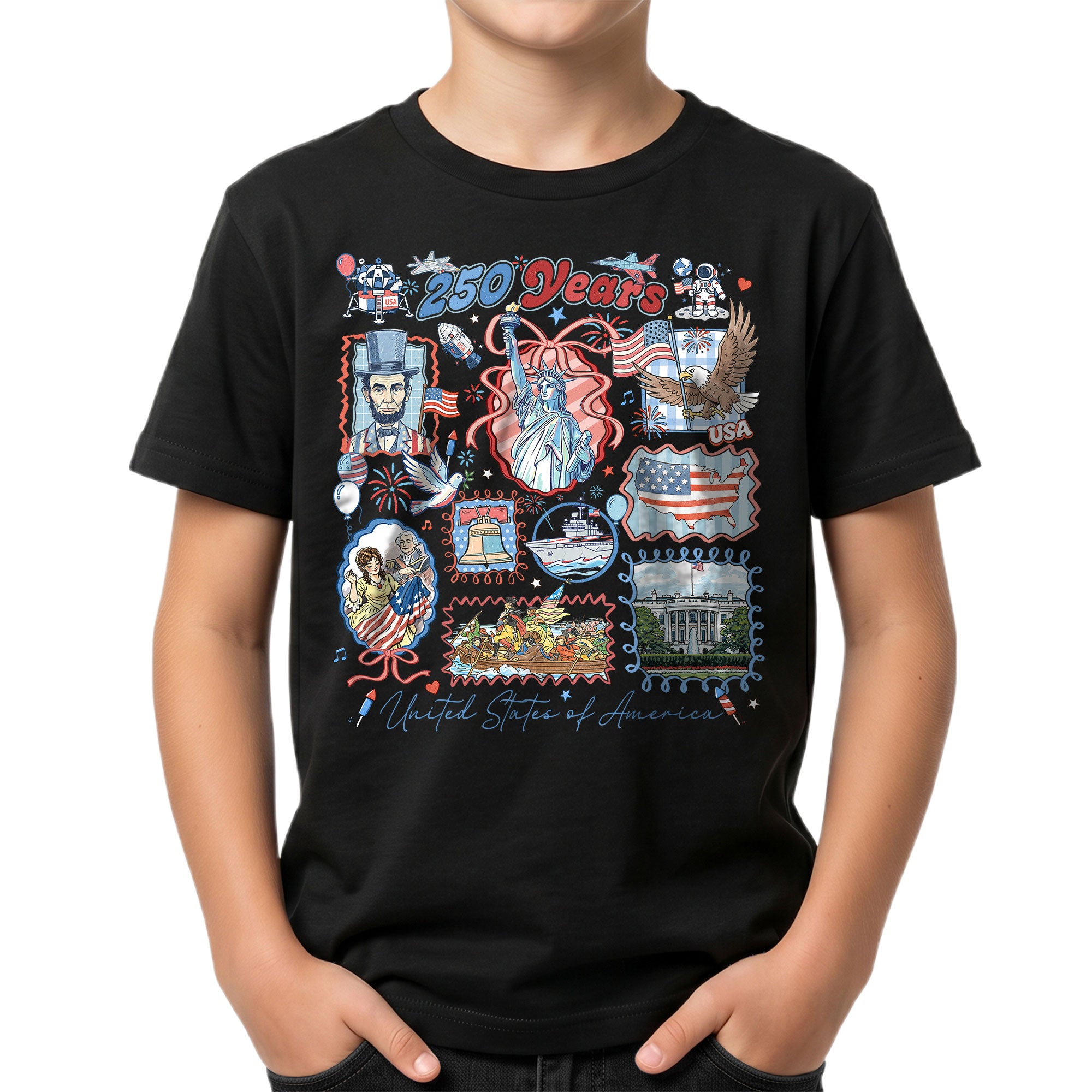 Kids T Shirt 1776-2026 Patriotic 250 Years History White House Independence Day Tee