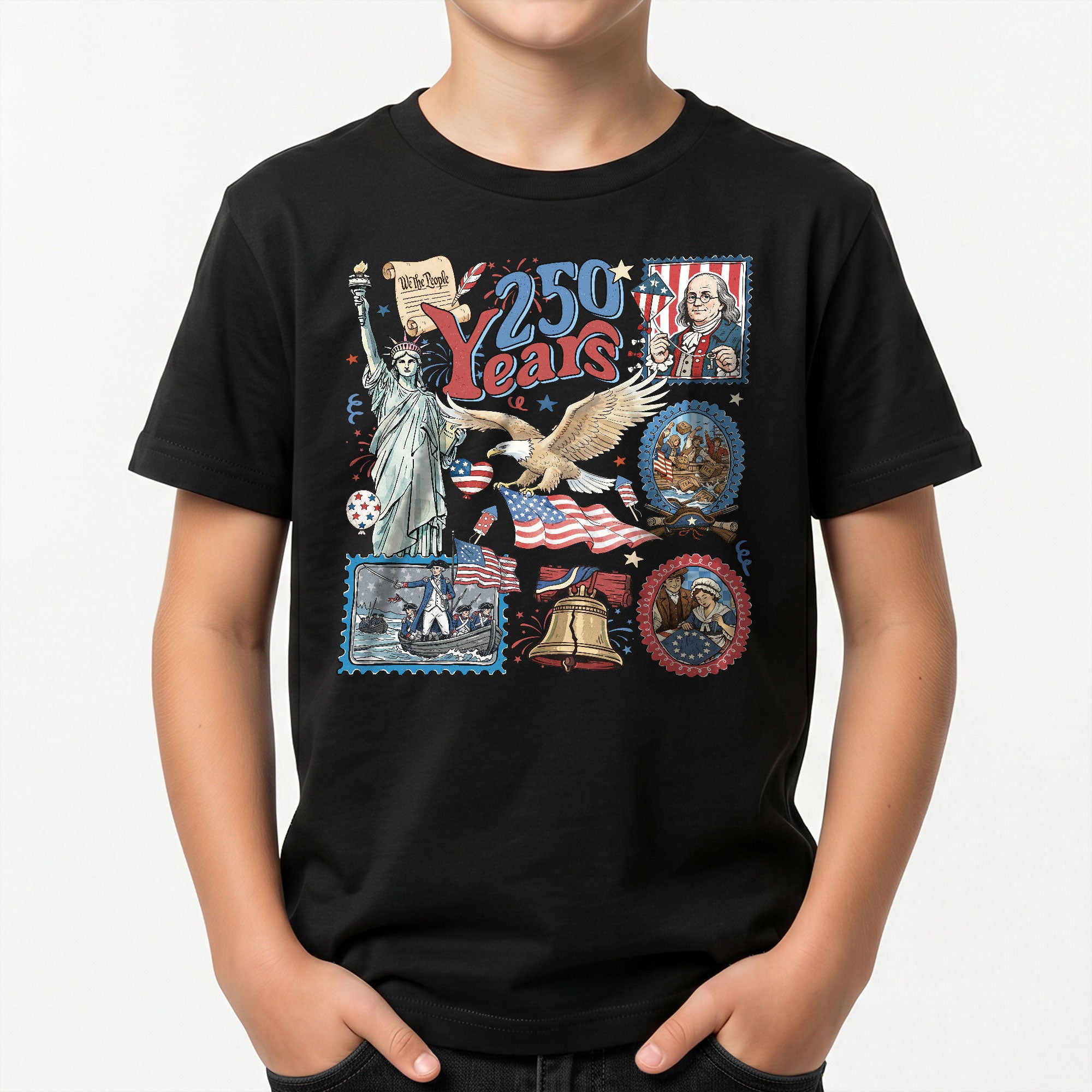 Kids Shirt 1776-2026 250th Anniversary Patriotic United States History Betsy Ross Tee
