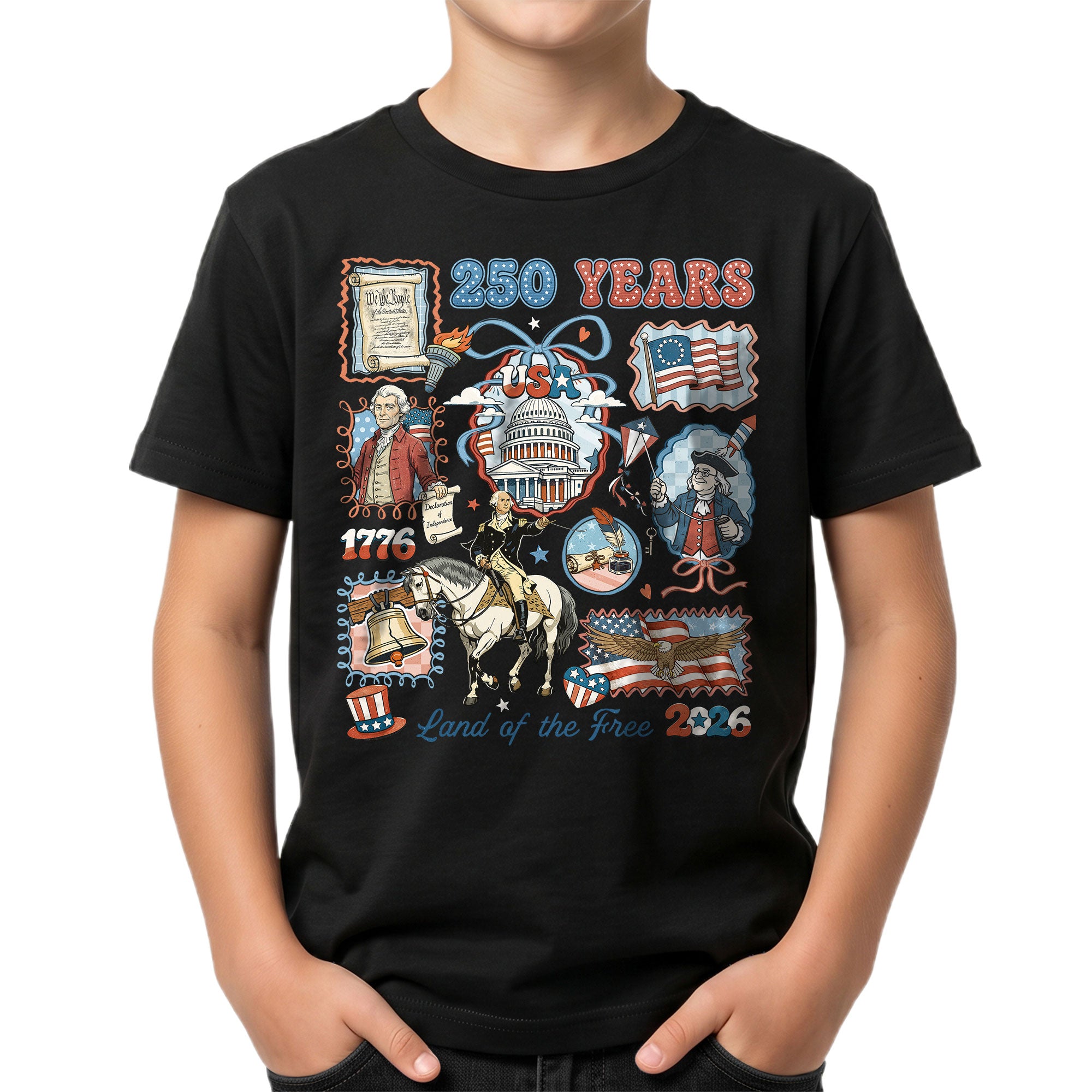 Kids T Shirt Patriotic 1776-2026 250 Years History US Capitol Independence Day Tee