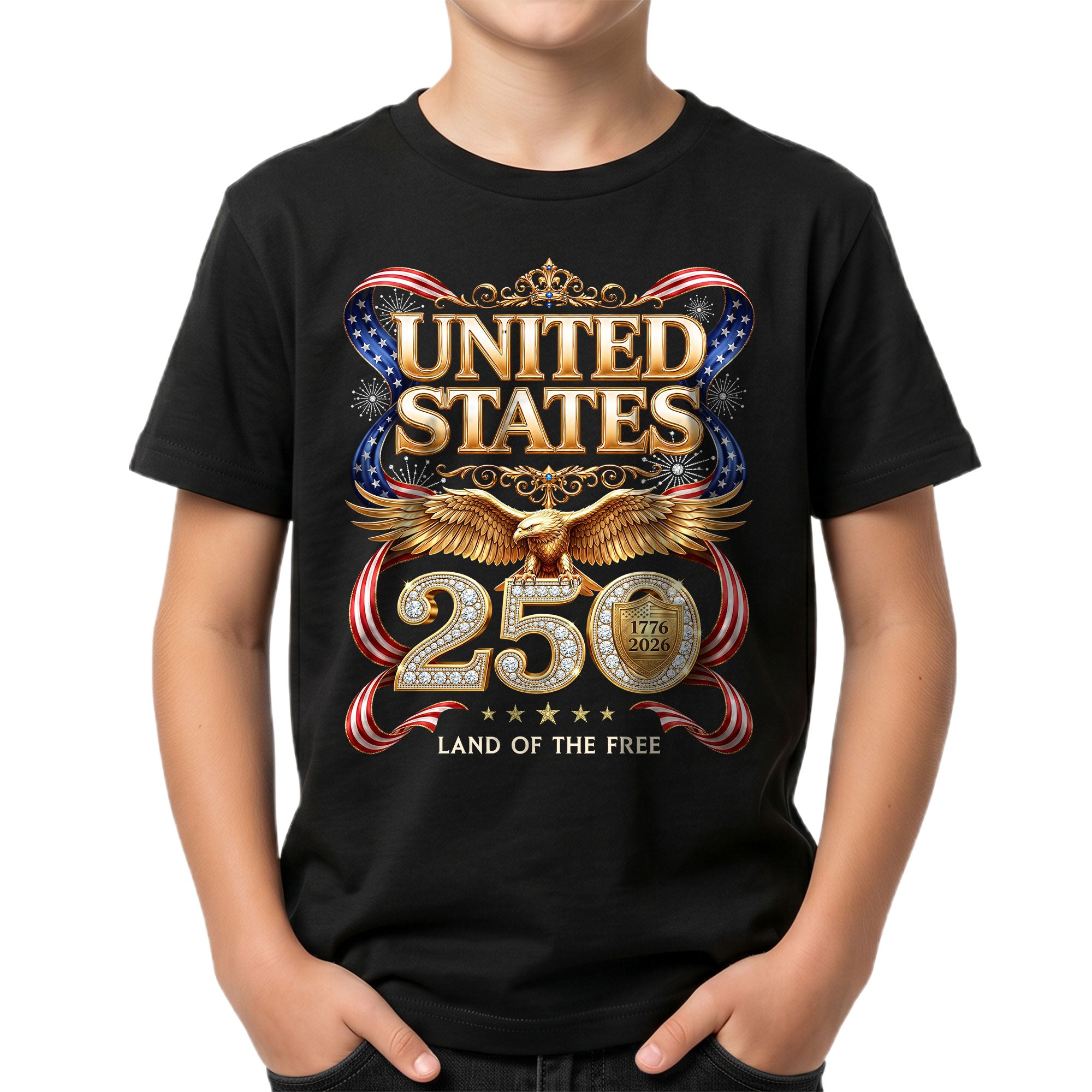 250 Years Kids T-Shirt Patriotic Golden Eagle United States American Flag Youth