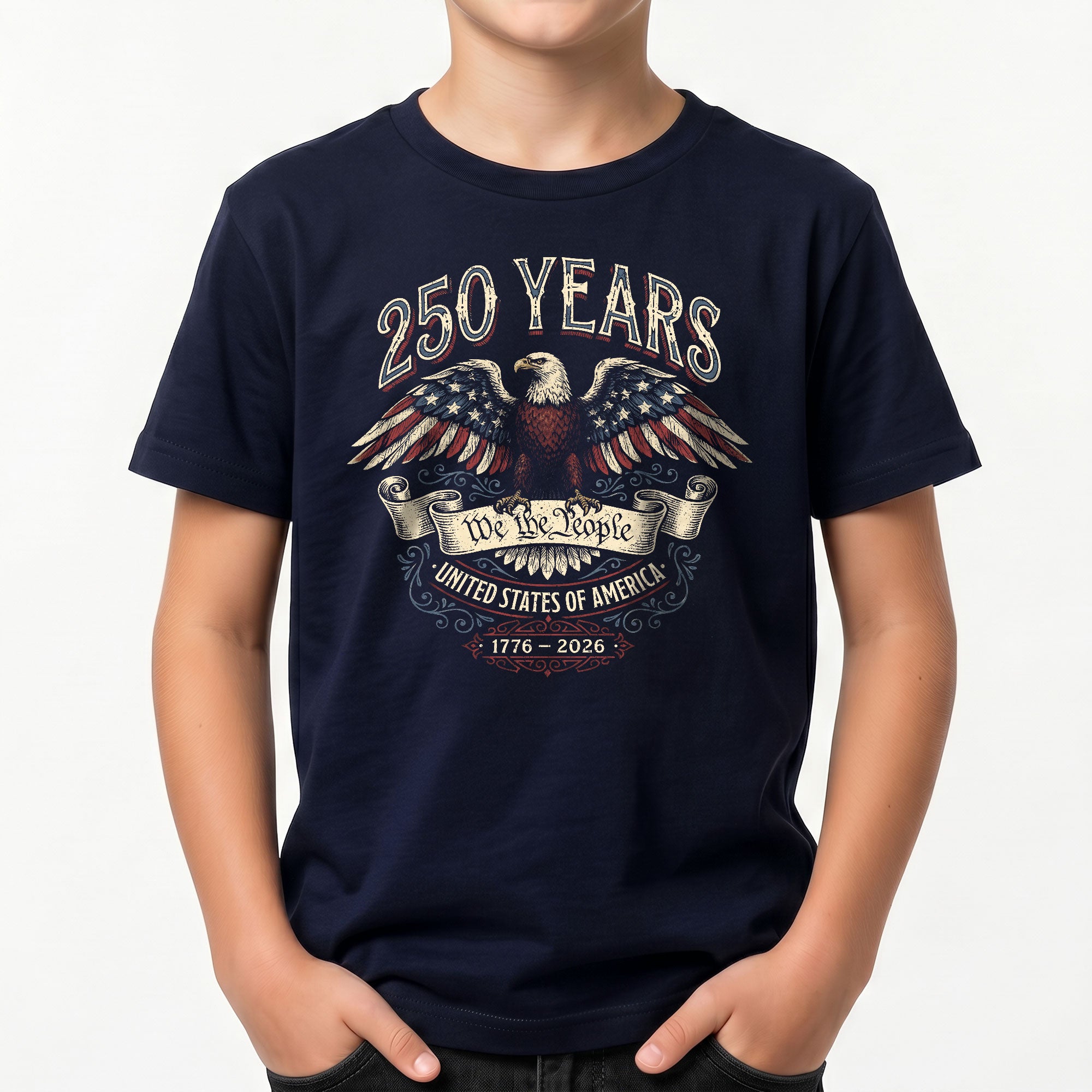 Kids 250 Years T-Shirt We The People Eagle Patriotic USA Youth Tee 1776–2026