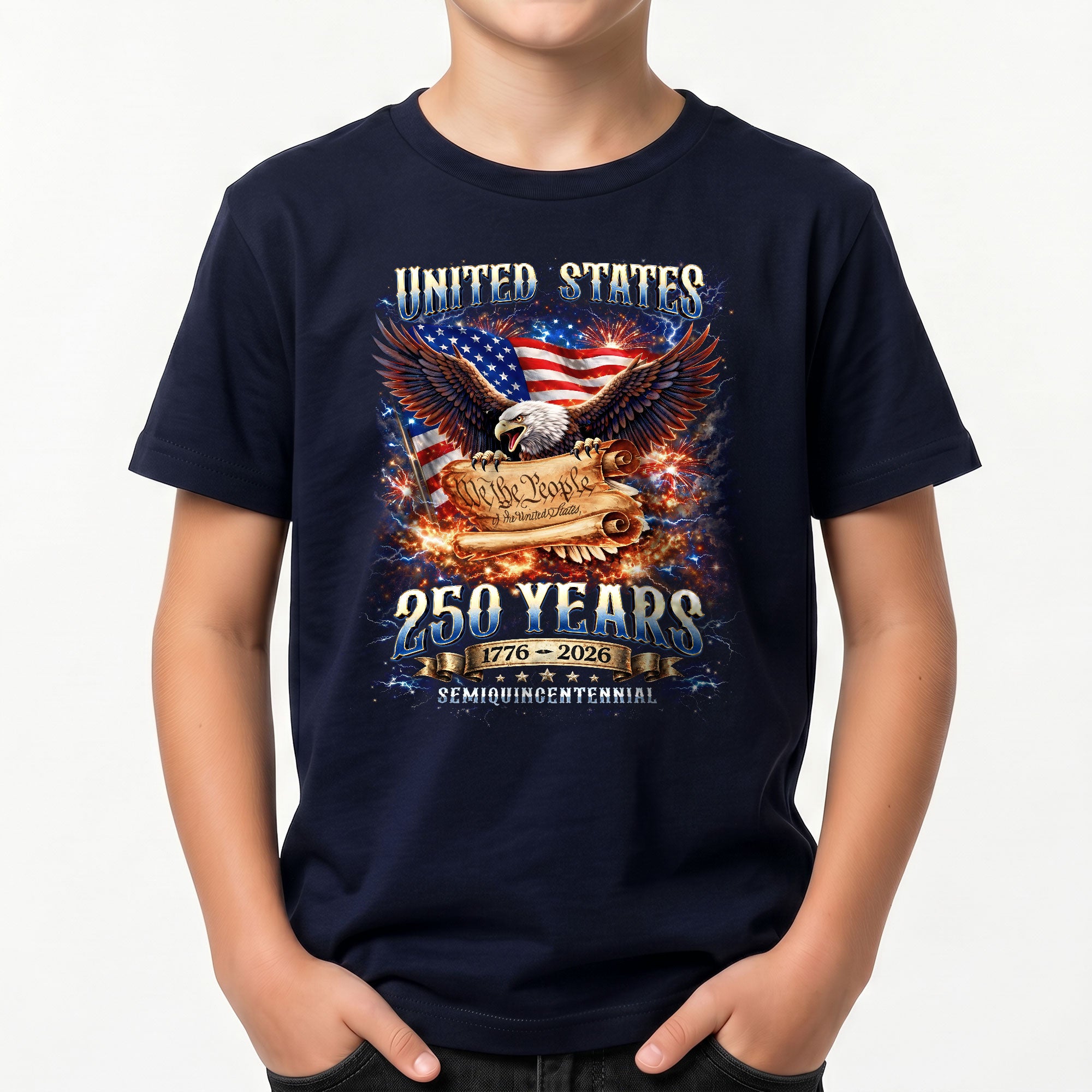 Kids United States 250 Years T-Shirt We The People Eagle Patriotic Tee 1776–2026