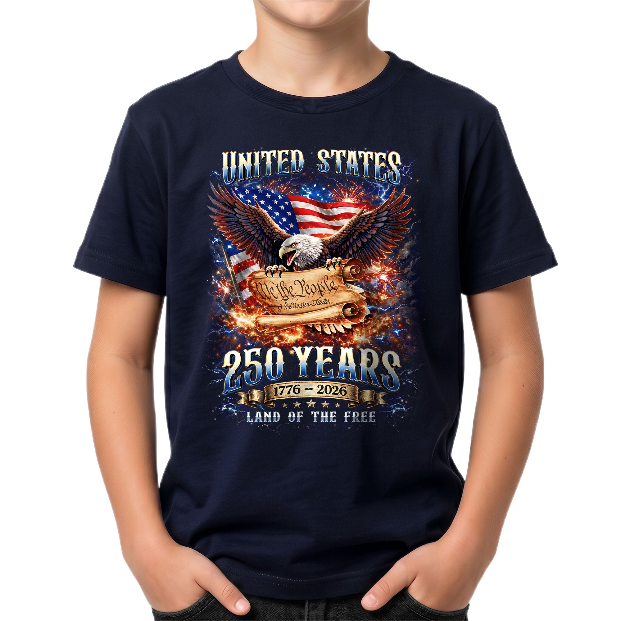 Kids United States 250 Years T-Shirt We The People Eagle Patriotic Tee 1776–2026