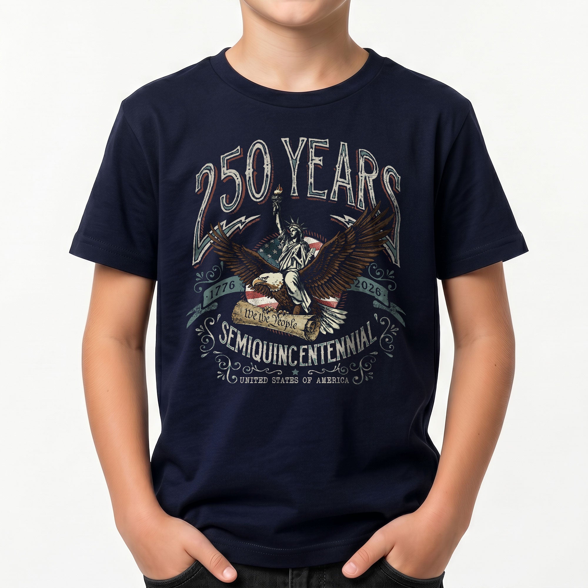 Kids 250 Years T-Shirt We The People Eagle Liberty Patriotic USA Tee 1776–2026