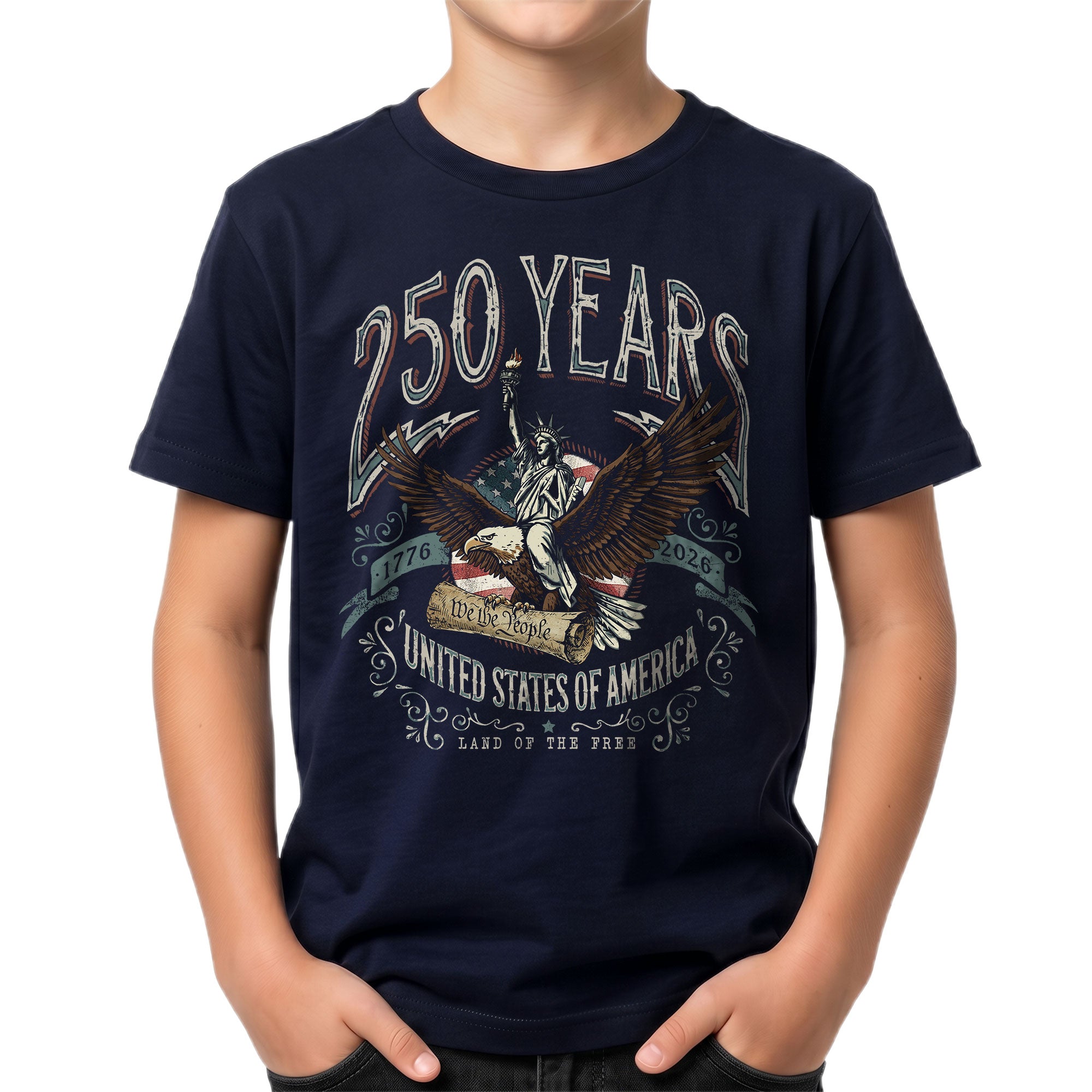 Kids 250 Years T-Shirt We The People Eagle Liberty Patriotic USA Tee 1776–2026