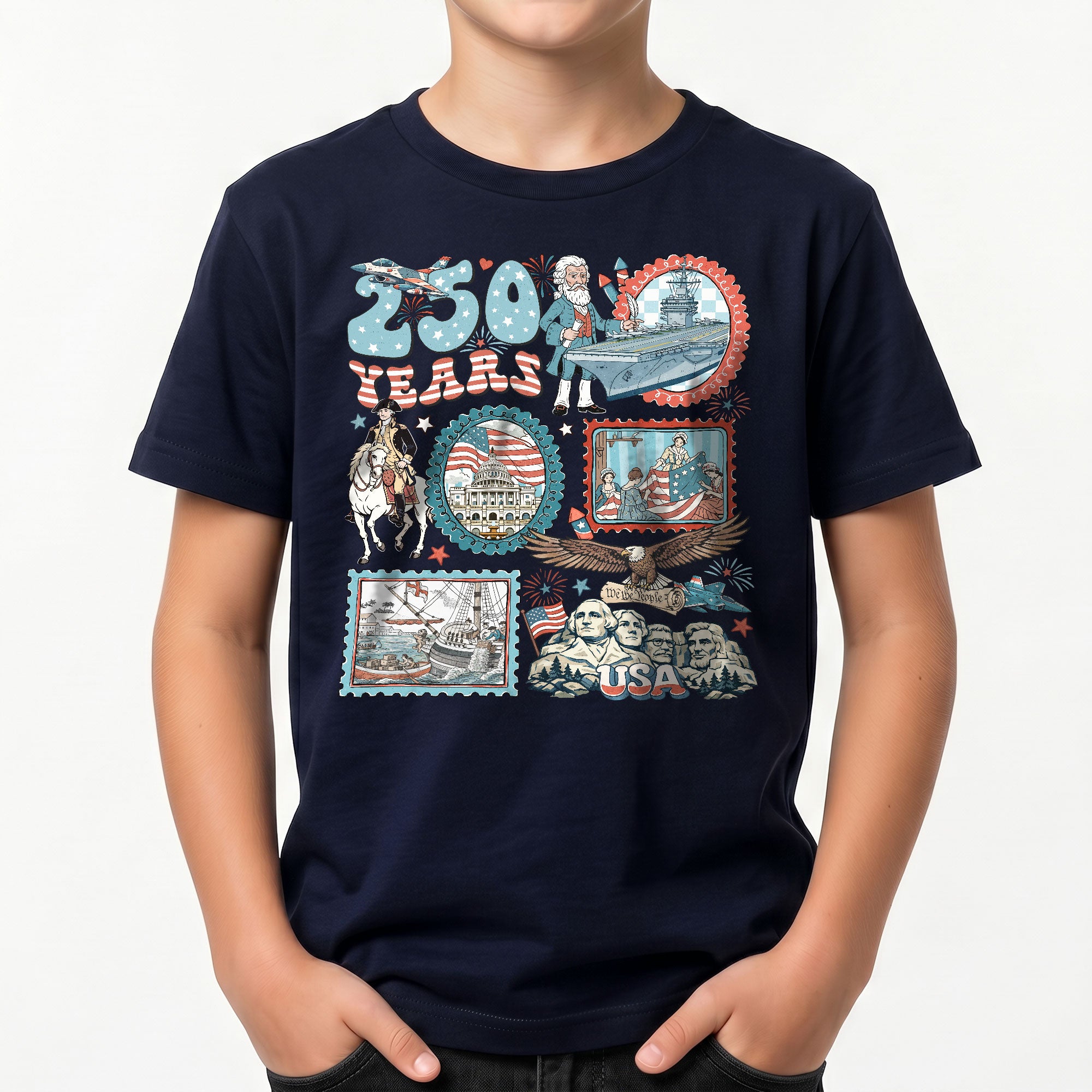 Kids T Shirt 1776-2026 Patriotic 250 Years History Mount Rushmore Independence Day Tee