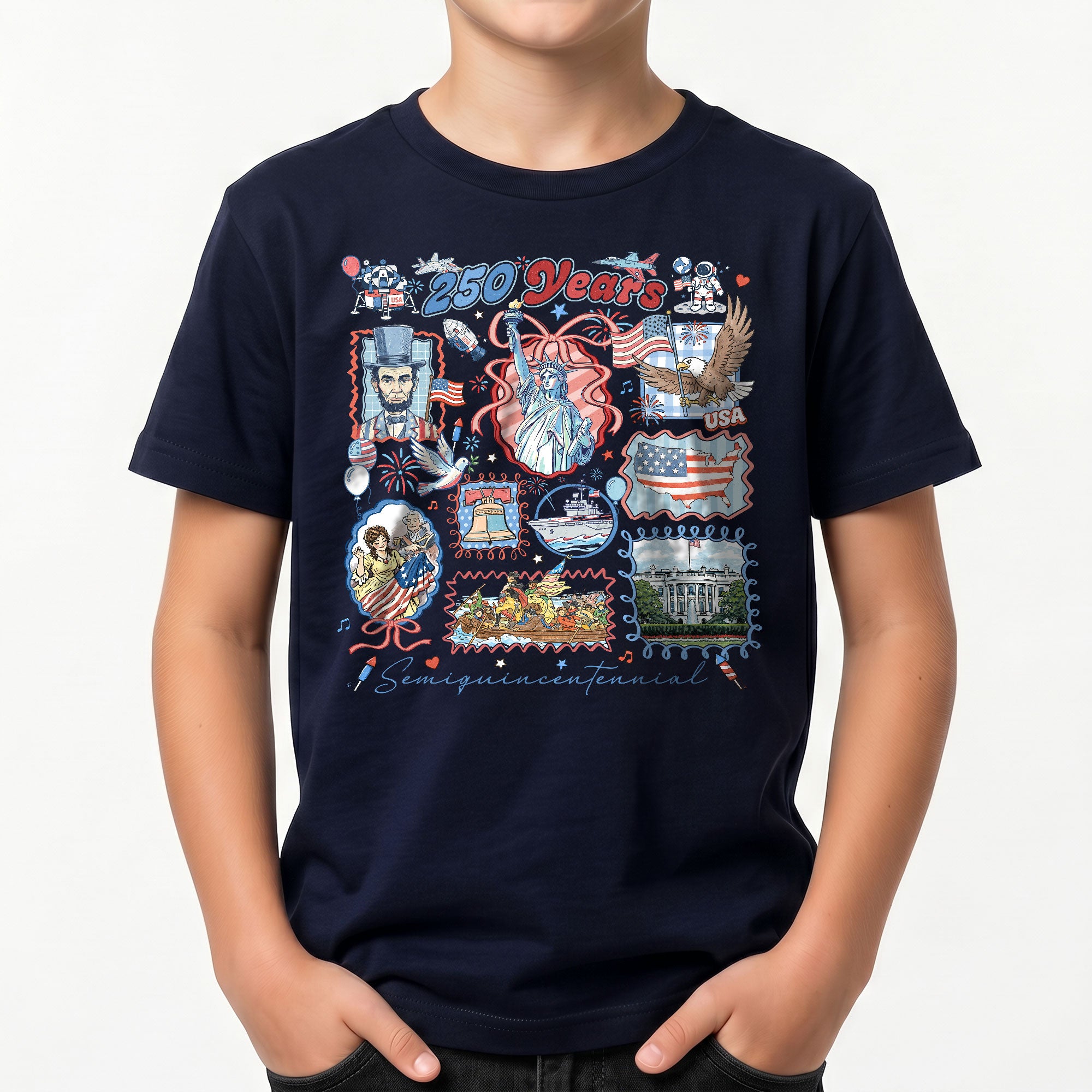 Kids T Shirt 1776-2026 Patriotic 250 Years History White House Independence Day Tee