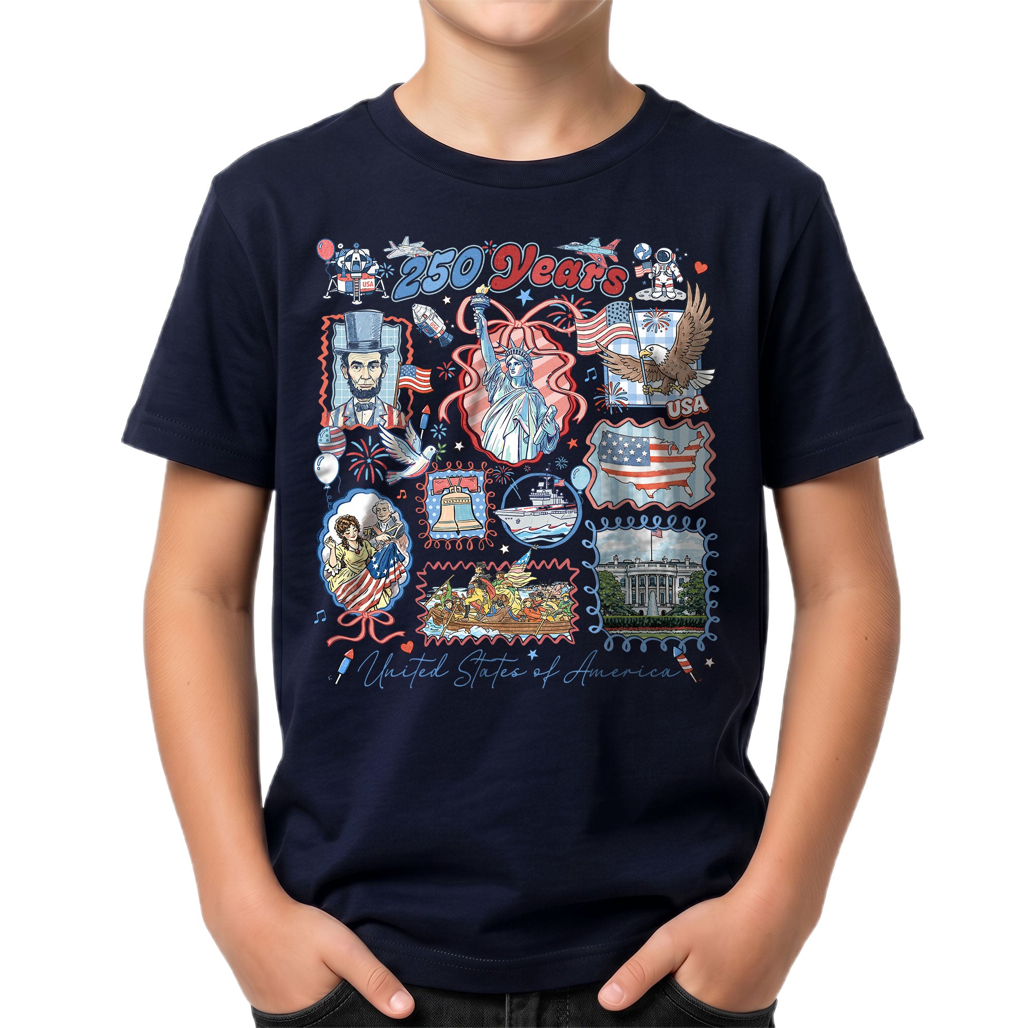 Kids T Shirt 1776-2026 Patriotic 250 Years History White House Independence Day Tee