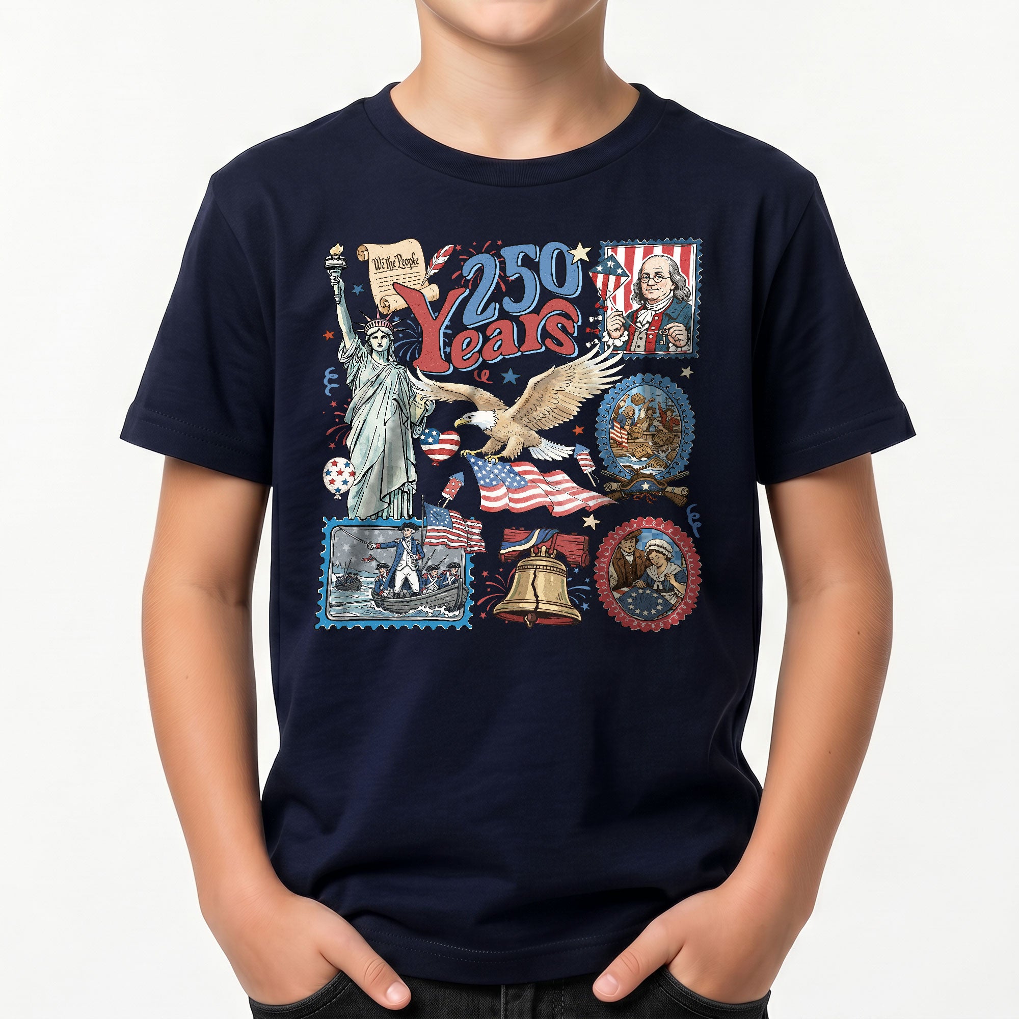 Kids Shirt 1776-2026 250th Anniversary Patriotic United States History Betsy Ross Tee