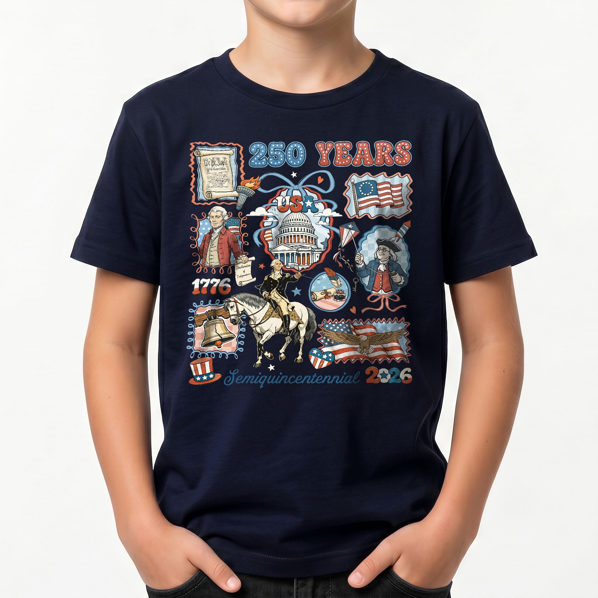 Kids T Shirt Patriotic 1776-2026 250 Years History US Capitol Independence Day Tee