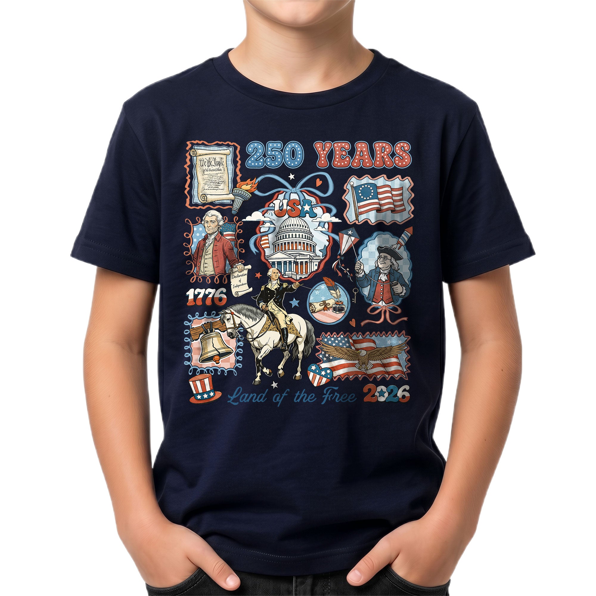 Kids T Shirt Patriotic 1776-2026 250 Years History US Capitol Independence Day Tee