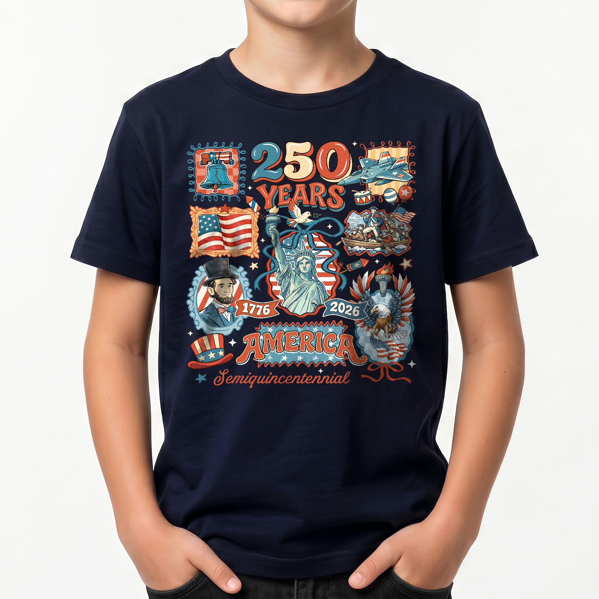 Kids T Shirt Patriotic 250 Years Eagle US Flag History 1776-2026 Independence Day Tee
