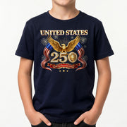 250 Years Kids T-Shirt Patriotic Golden Eagle Fireworks American Flag 1776-2026 Youth