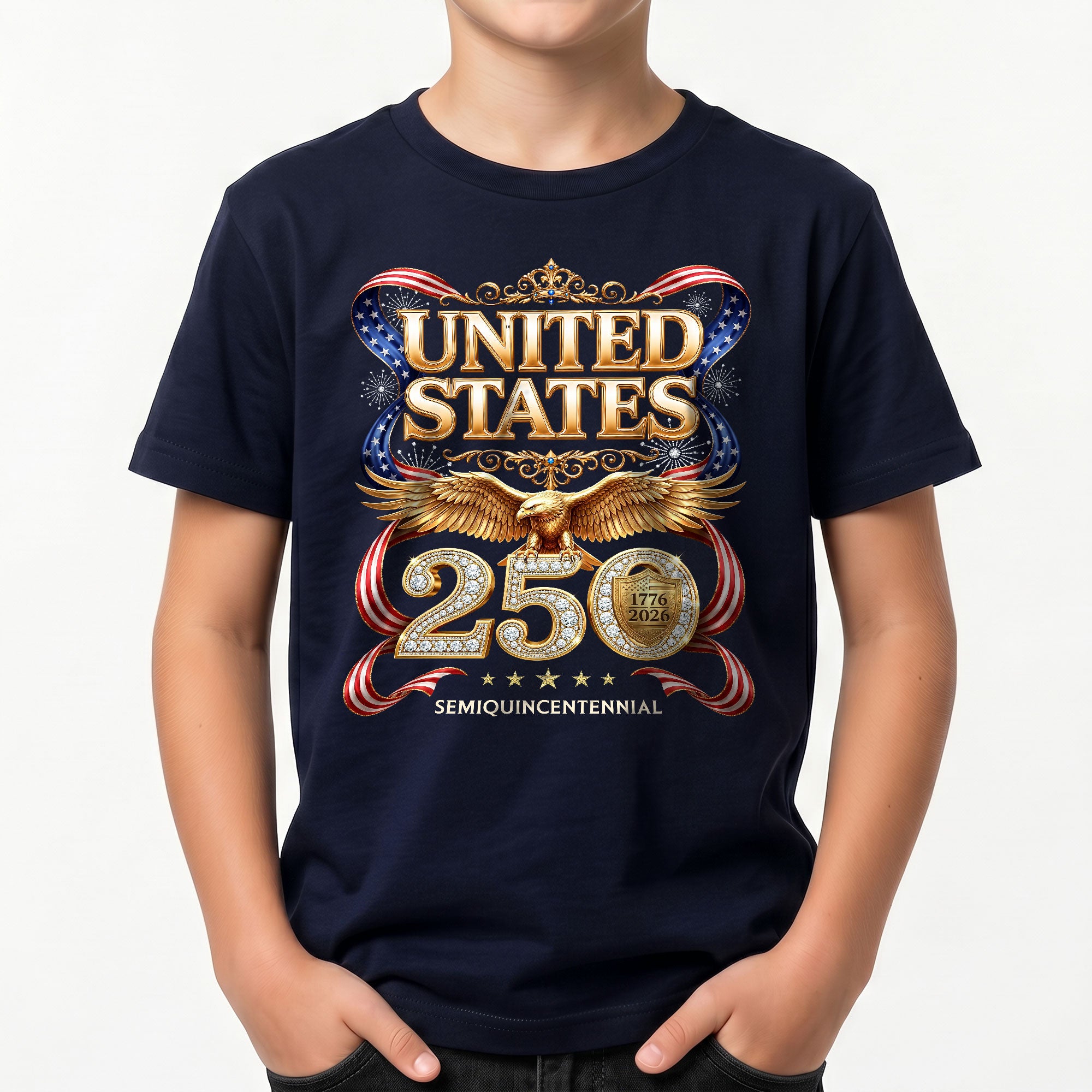 250 Years Kids T-Shirt Patriotic Golden Eagle United States American Flag Youth