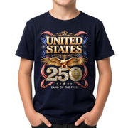 250 Years Kids T-Shirt Patriotic Golden Eagle United States American Flag Youth