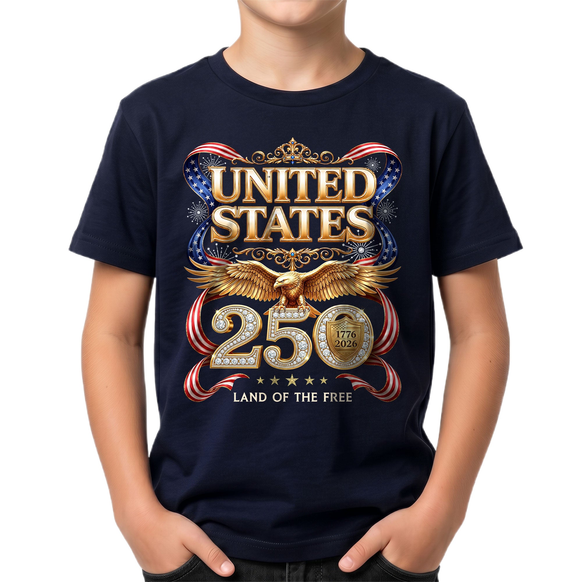 250 Years Kids T-Shirt Patriotic Golden Eagle United States American Flag Youth