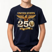 250 Years Kids T-Shirt We The People Patriotic Eagle Gold Shield 1776-2026 Youth Tee