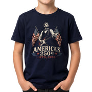 250th Patriotic Kids T Shirt Retro Abraham Lincoln Playing Guitar Flag Tee