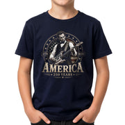 Kids 250 Years Celebration Shirt Retro Round Flag Graphic Abraham Lincoln Rocker Tee